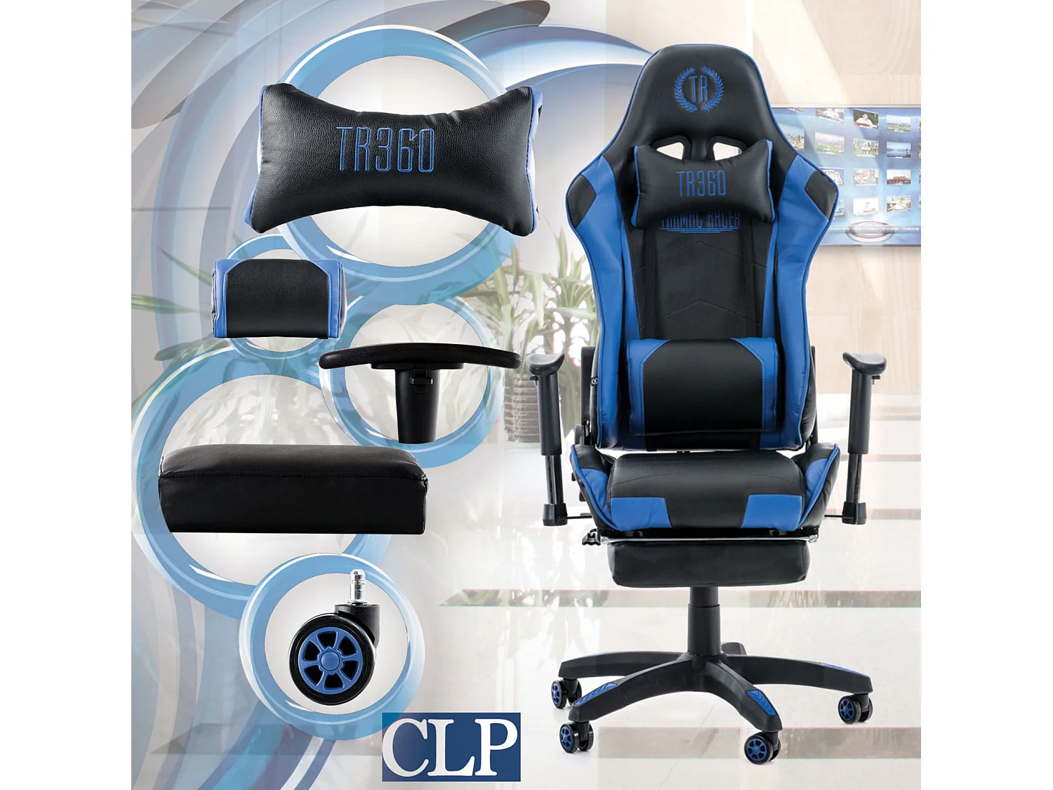 Chaise de bureau - Similicuir & Plastique - Noir / Bleu - Turbo XL