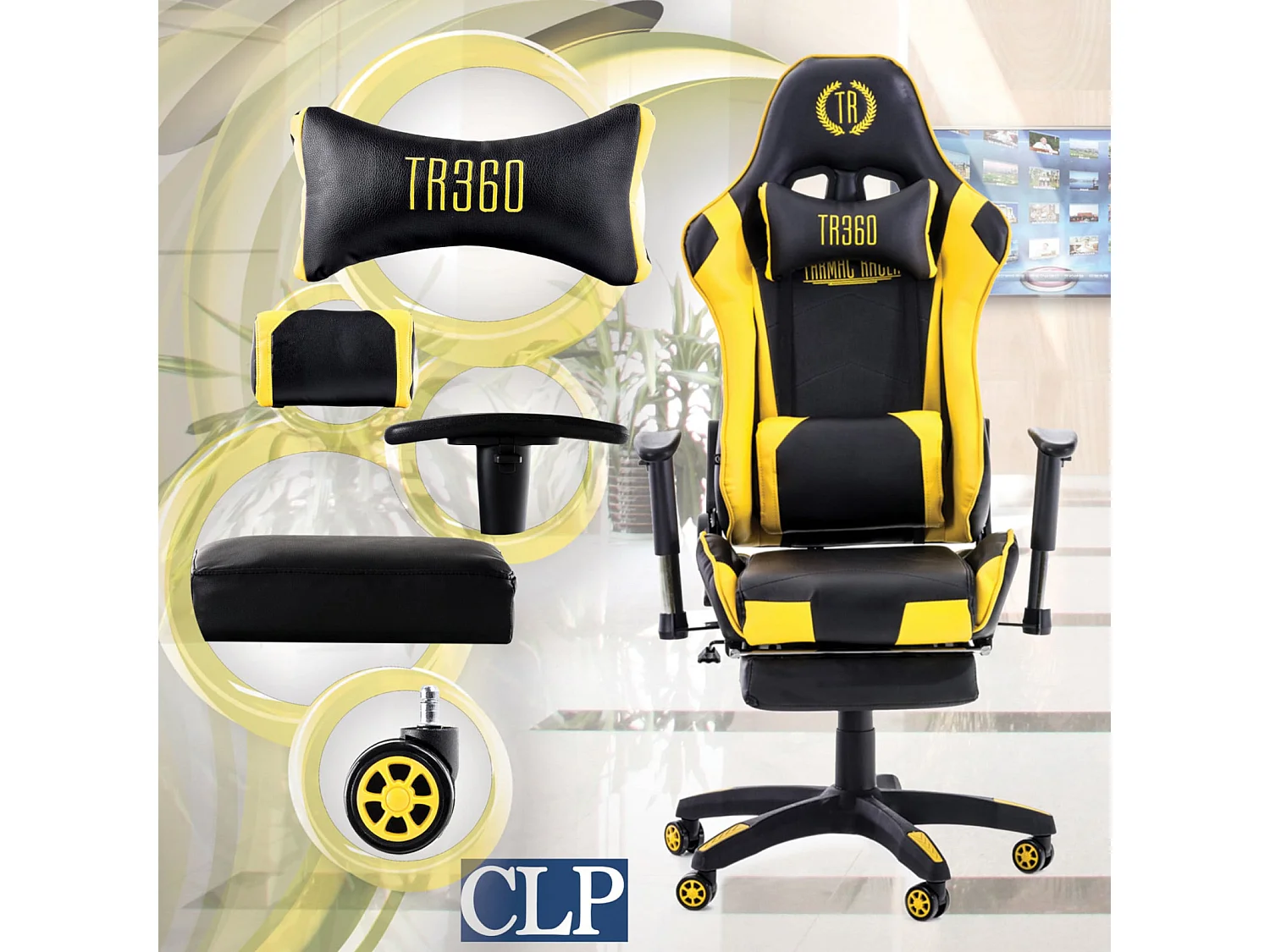 Chaise de bureau - Similicuir & Plastique - Noir / Jaune - Turbo XL