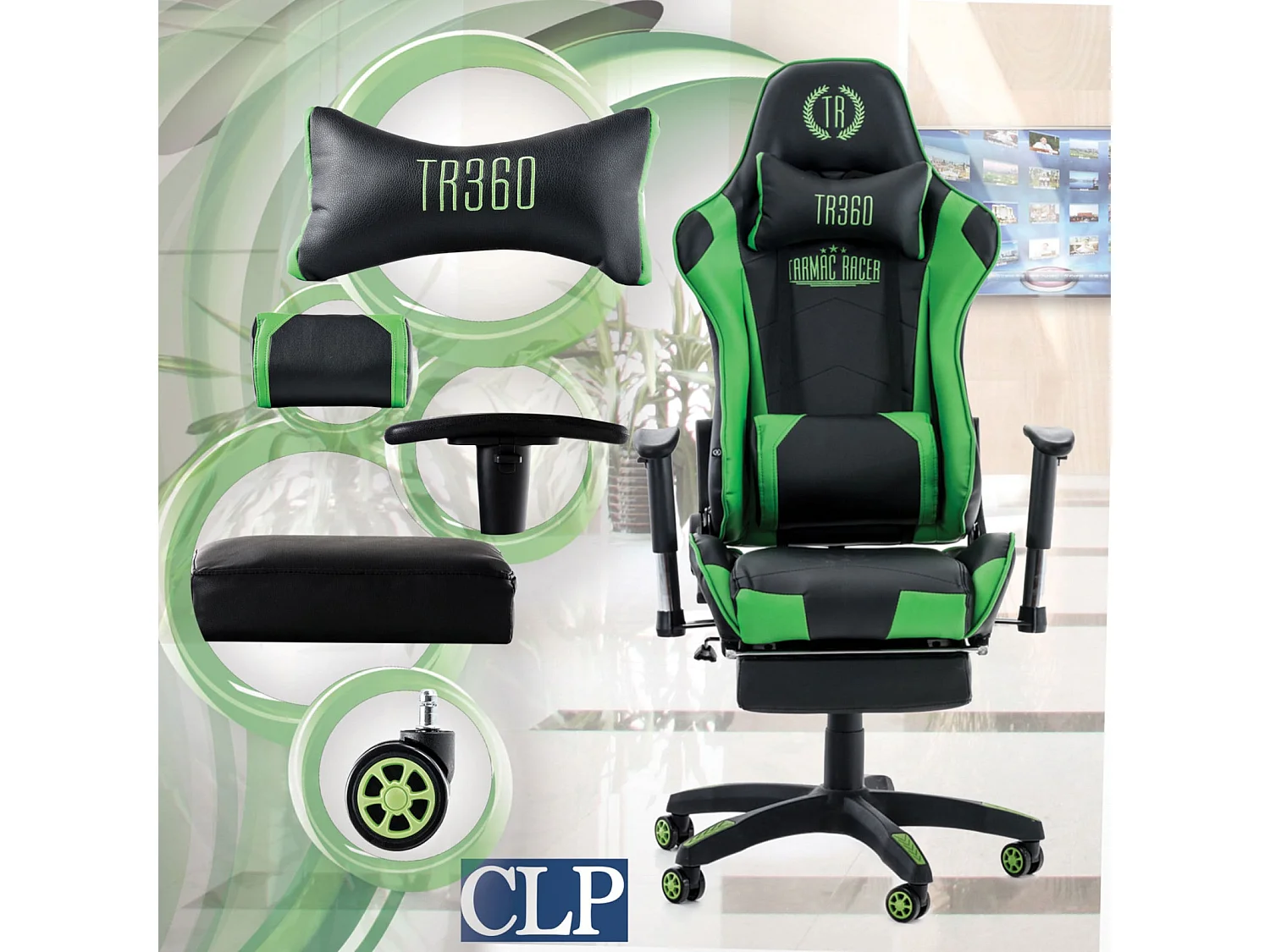 Chaise de bureau - Similicuir & Plastique - Noir / Vert - Turbo XL