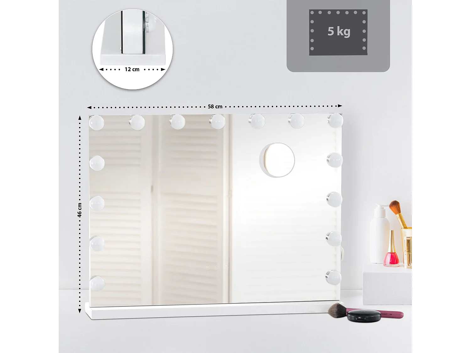 Miroir Led de Maquillage - Plastique - Blanc - Marlene