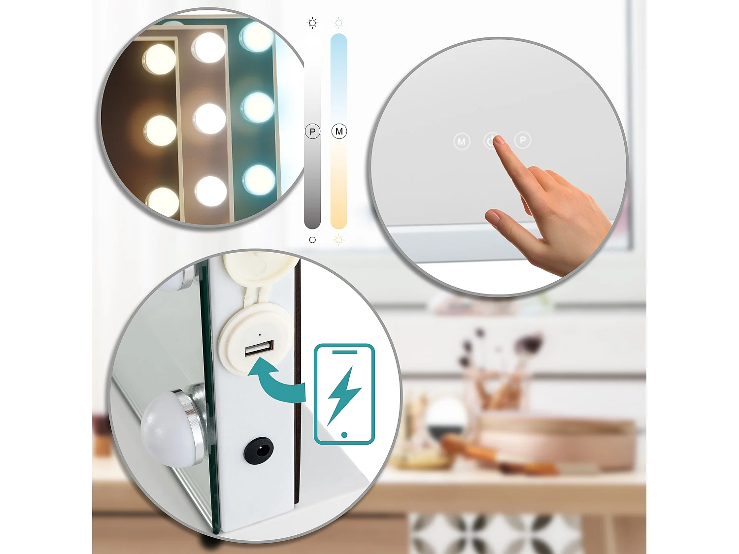 Miroir Led de Maquillage - Plastique - Blanc - Marlene