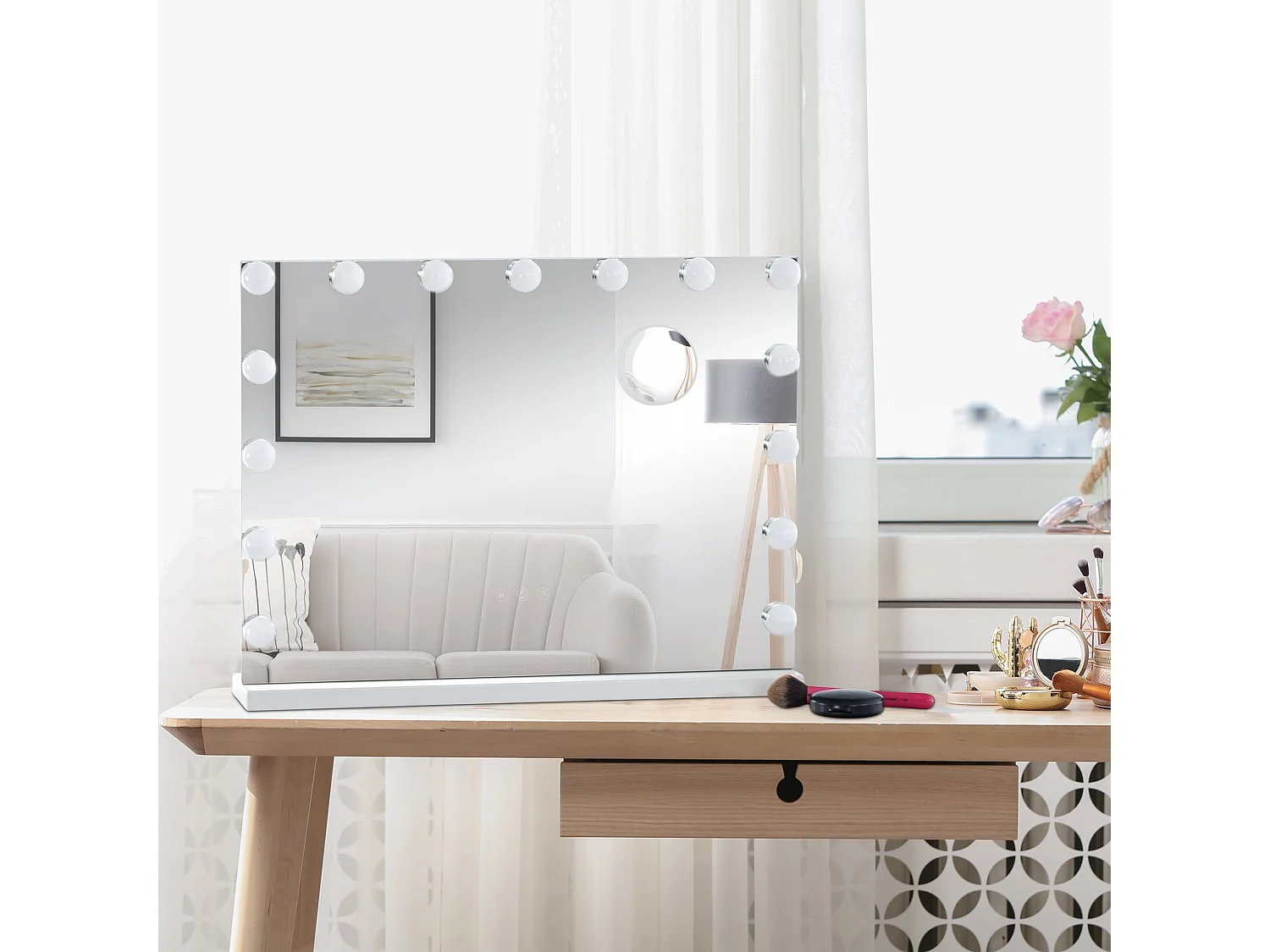 Miroir Led de Maquillage - Plastique - Blanc - Marlene