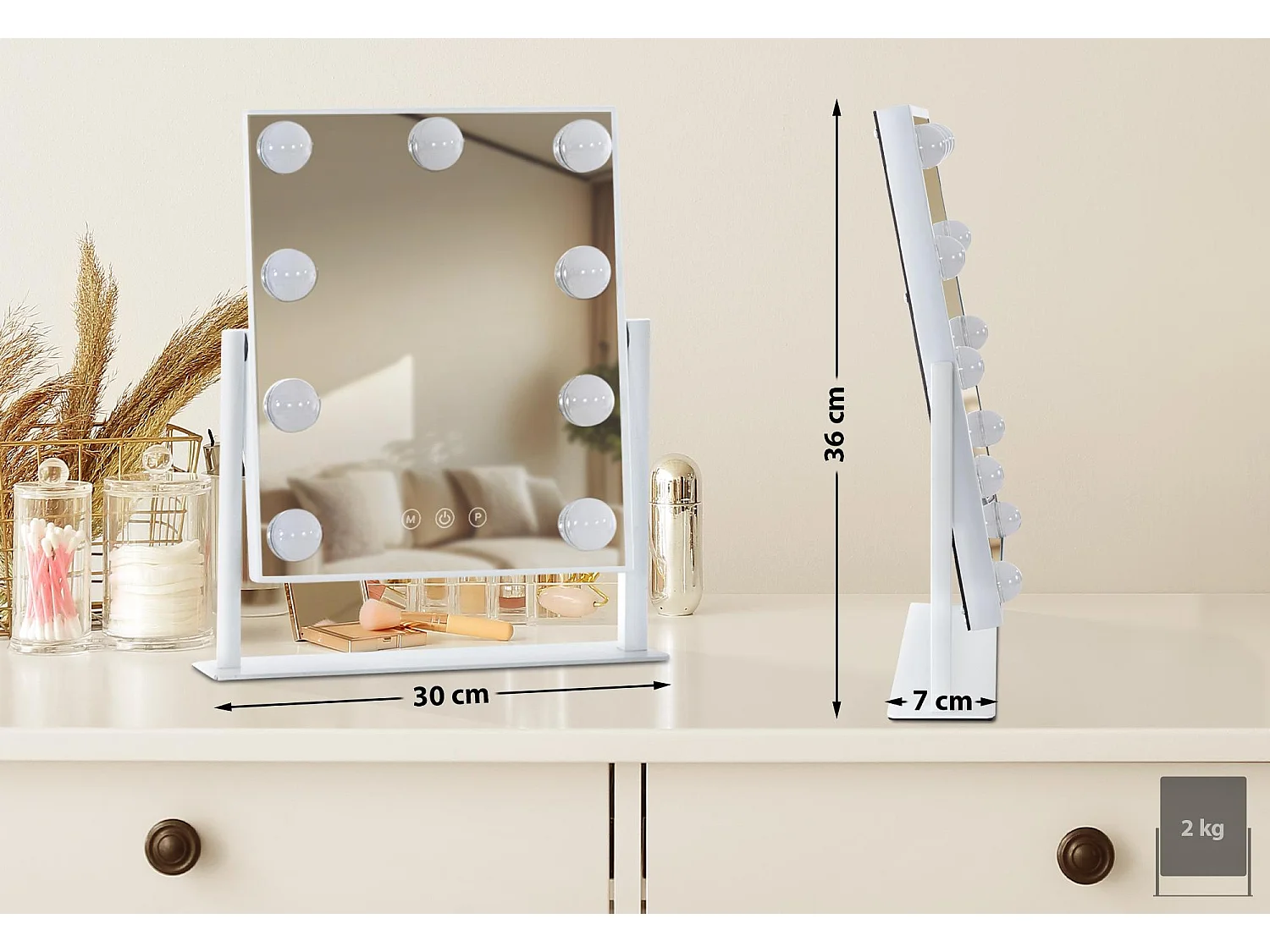 Make-up spiegel - Kunststof - wit - Majuro