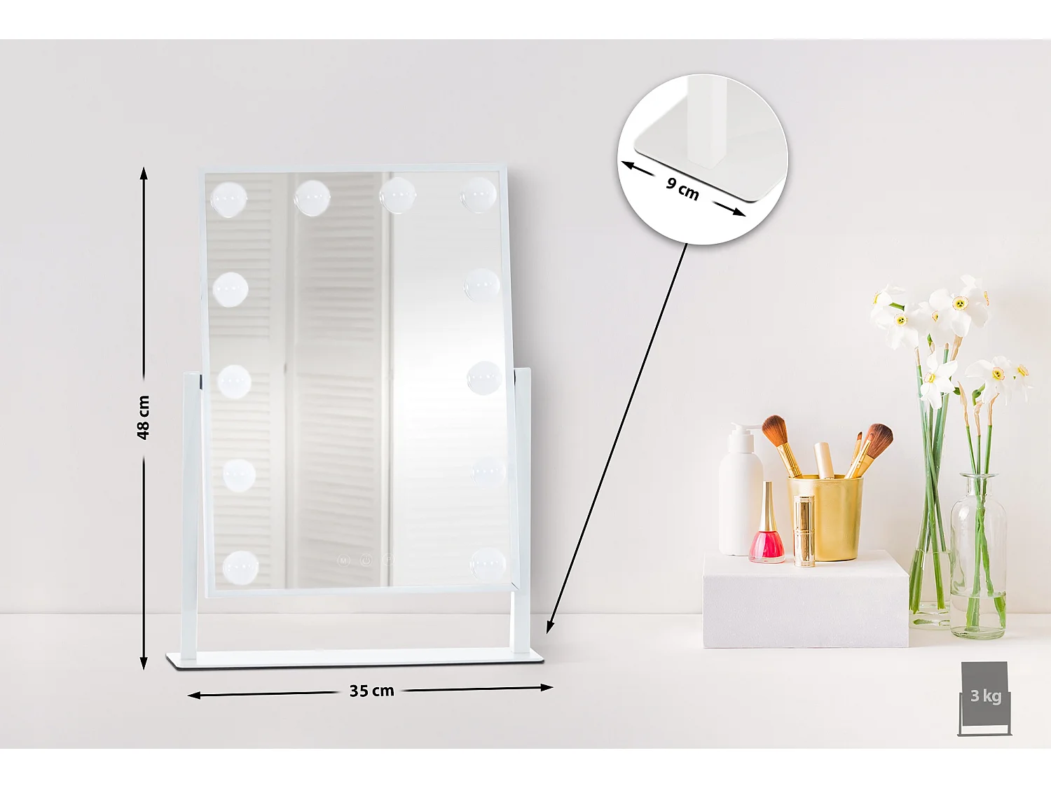 Miroir Led de Maquillage - Plastique - Blanc - Yaren