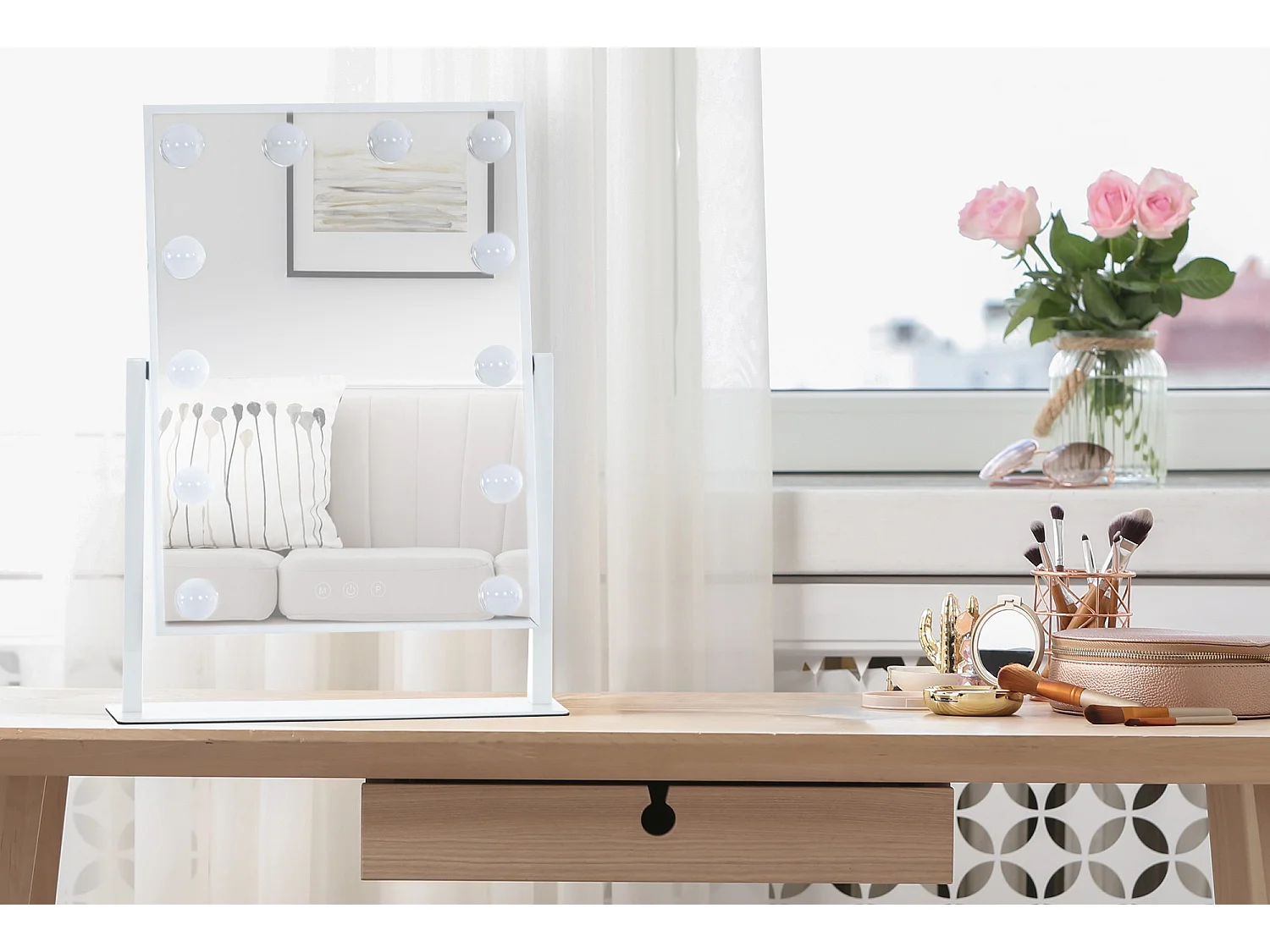 Miroir Led de Maquillage - Plastique - Blanc - Yaren