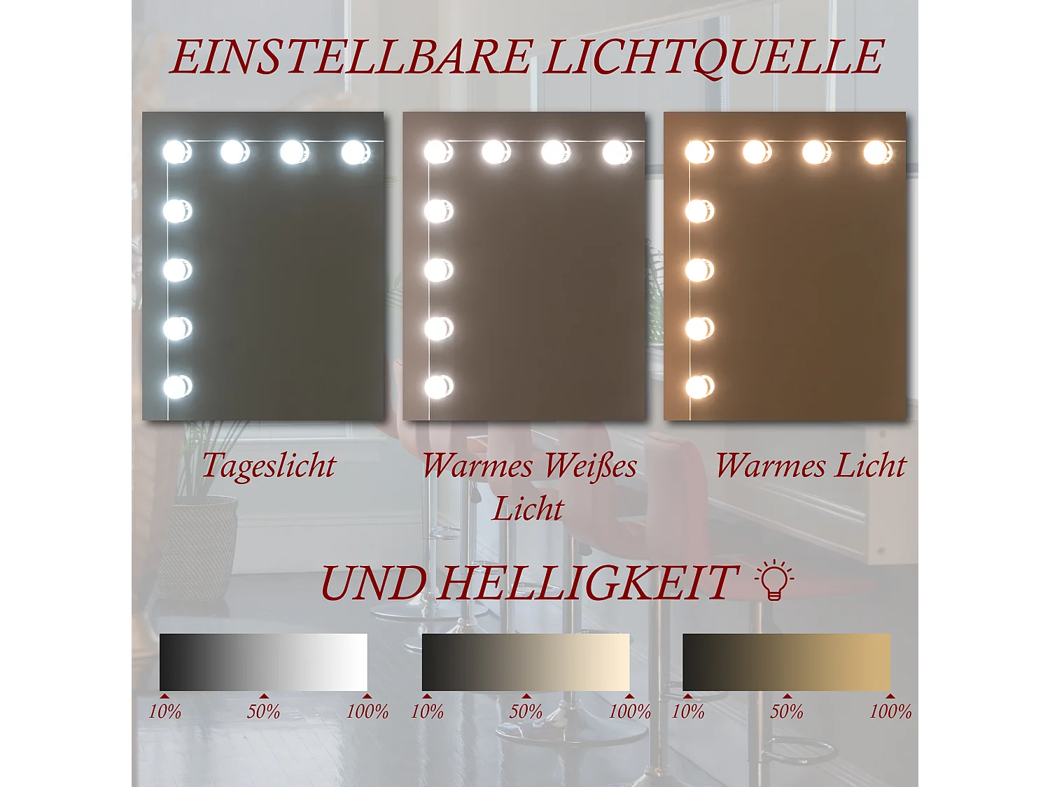 Miroir Led de Maquillage - Plastique - Blanc - Murrieta