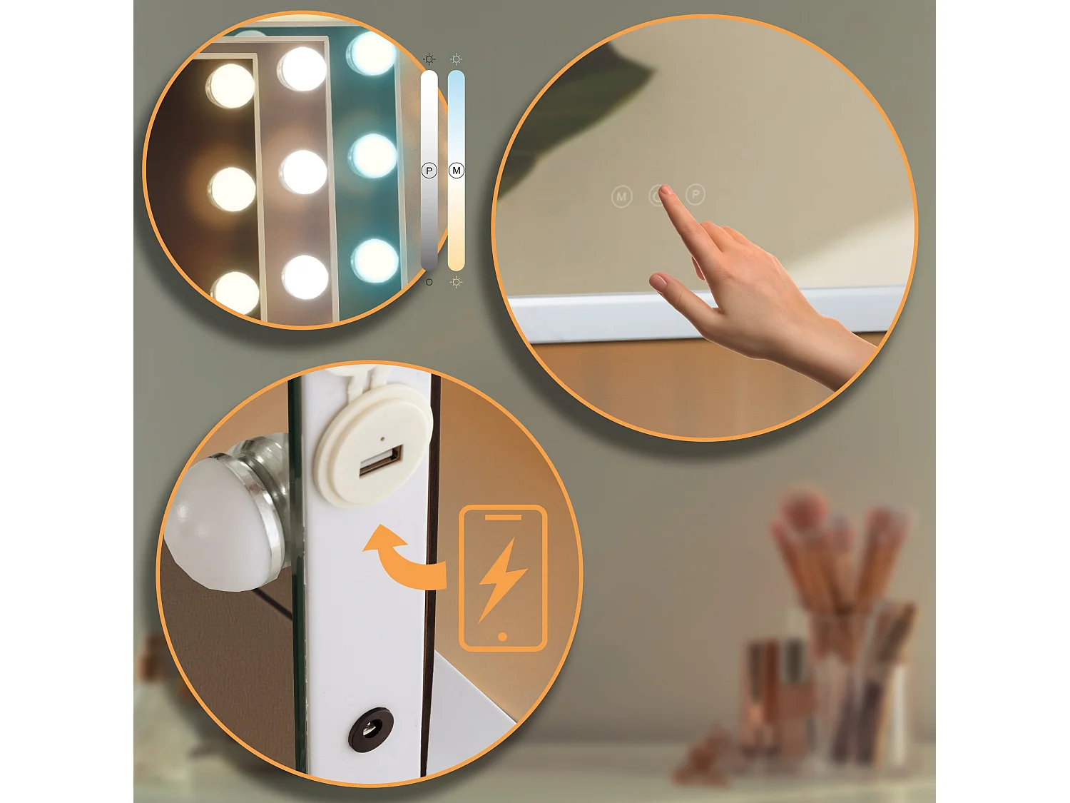 Miroir Led de Maquillage - Plastique - Blanc - Murrieta