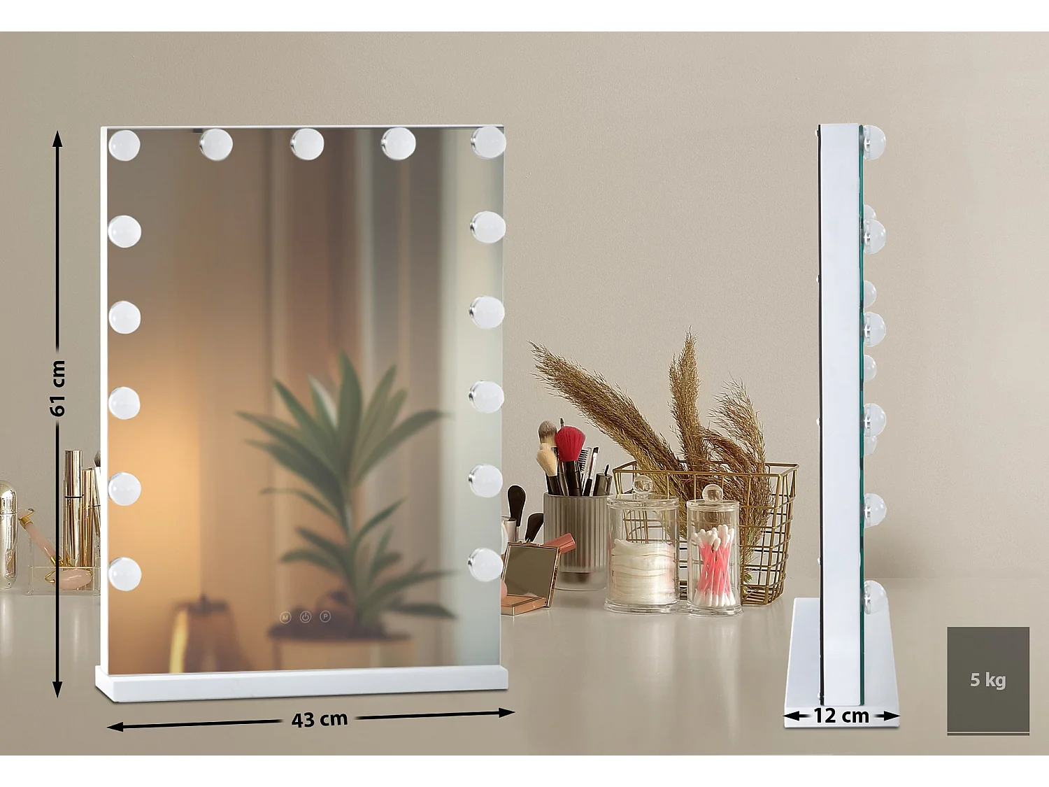 Miroir Led de Maquillage - Plastique - Blanc - Murrieta