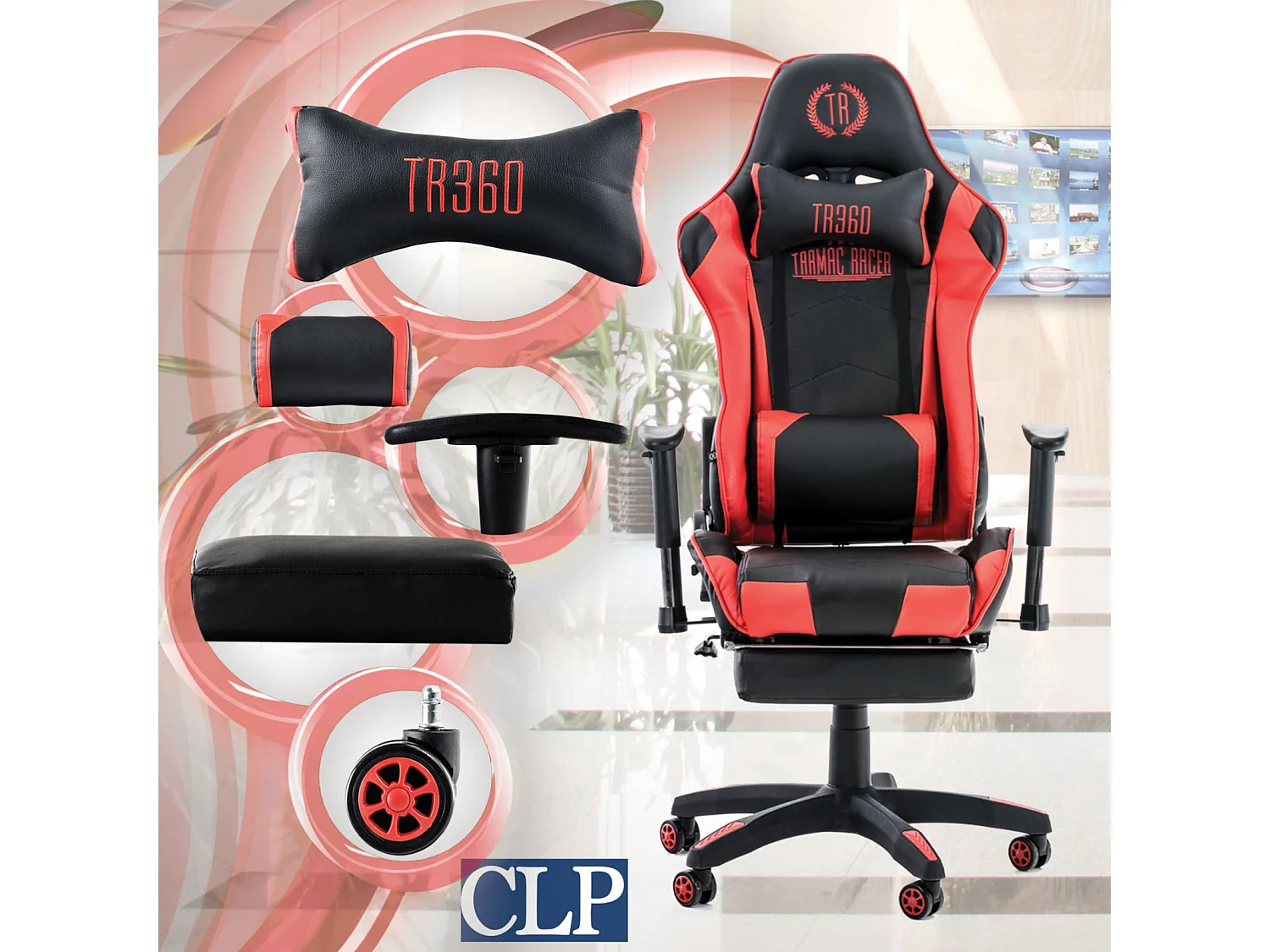 Chaise de bureau - Similicuir & Plastique - Noir / Rouge - Turbo XL