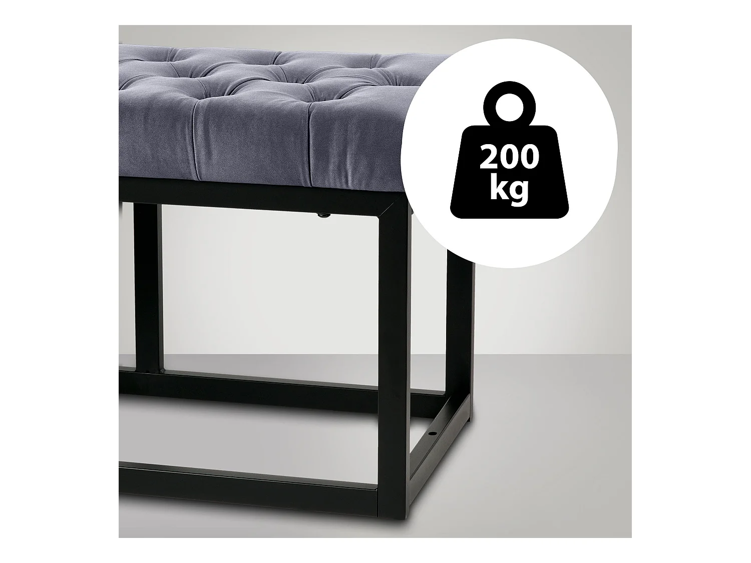 Banquette - Velours & Métal noir mat - Gris - Polson