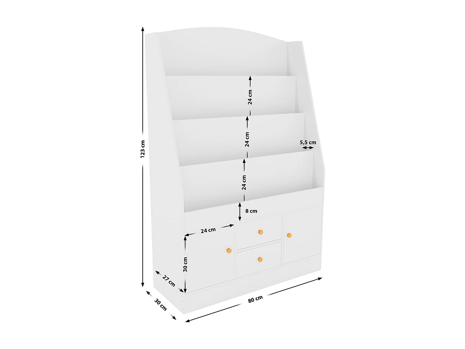 Étagère à livres - Bois - 80 x 30 x 123cm - Blanc - Luray
