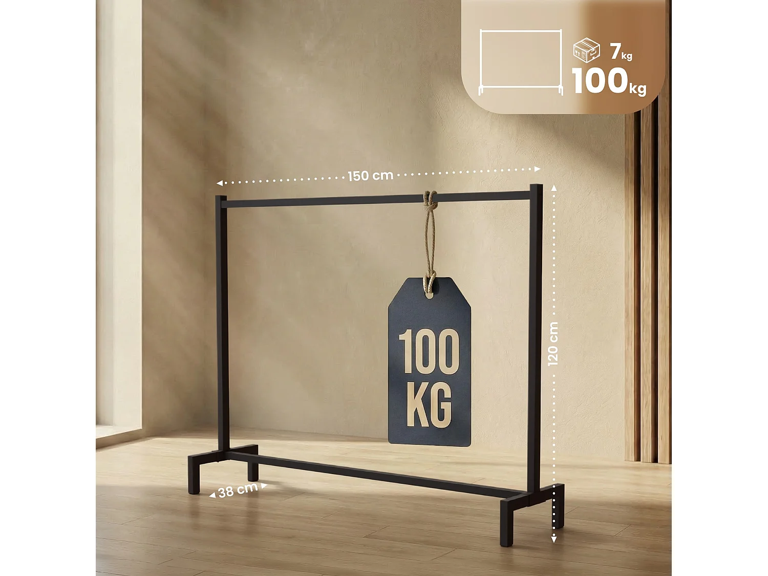 Portant à vêtement - Métal - 150x38x120 - Noir - Melva