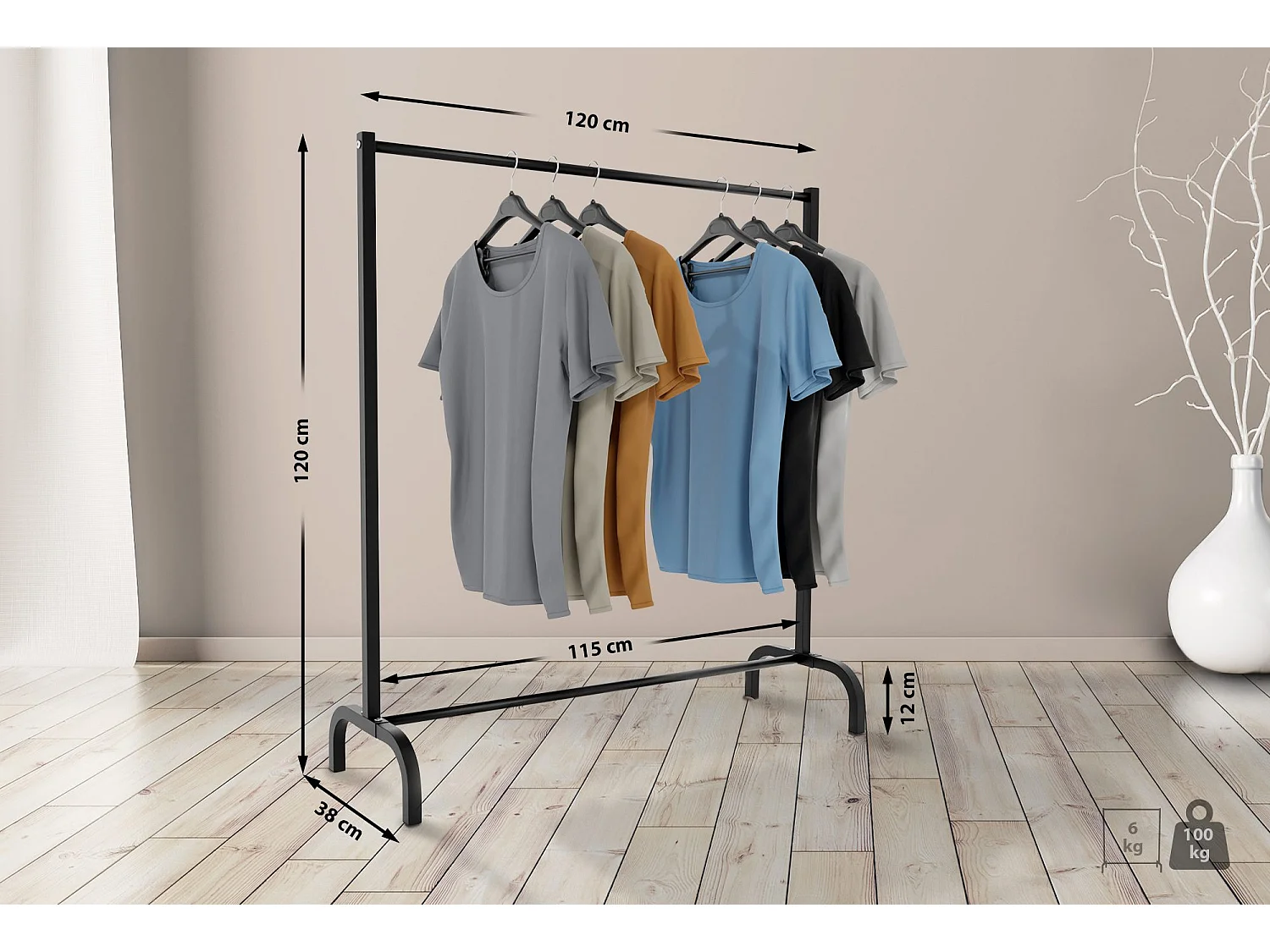 Kledingrek - Metaal - 120x38x120 cm - zwart - Lara