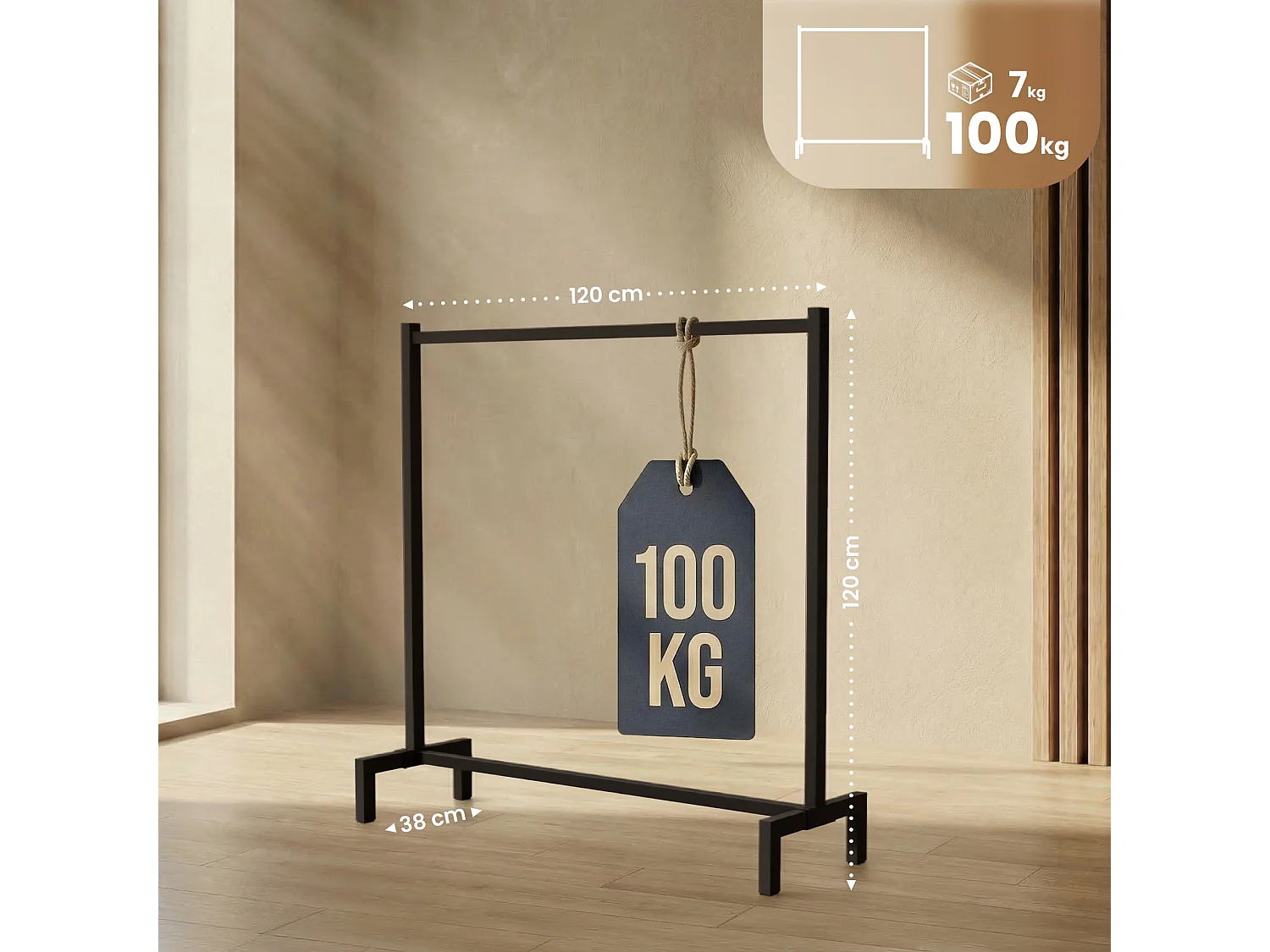 Kledingrek - Metaal - 120x38x120 - zwart - Melva