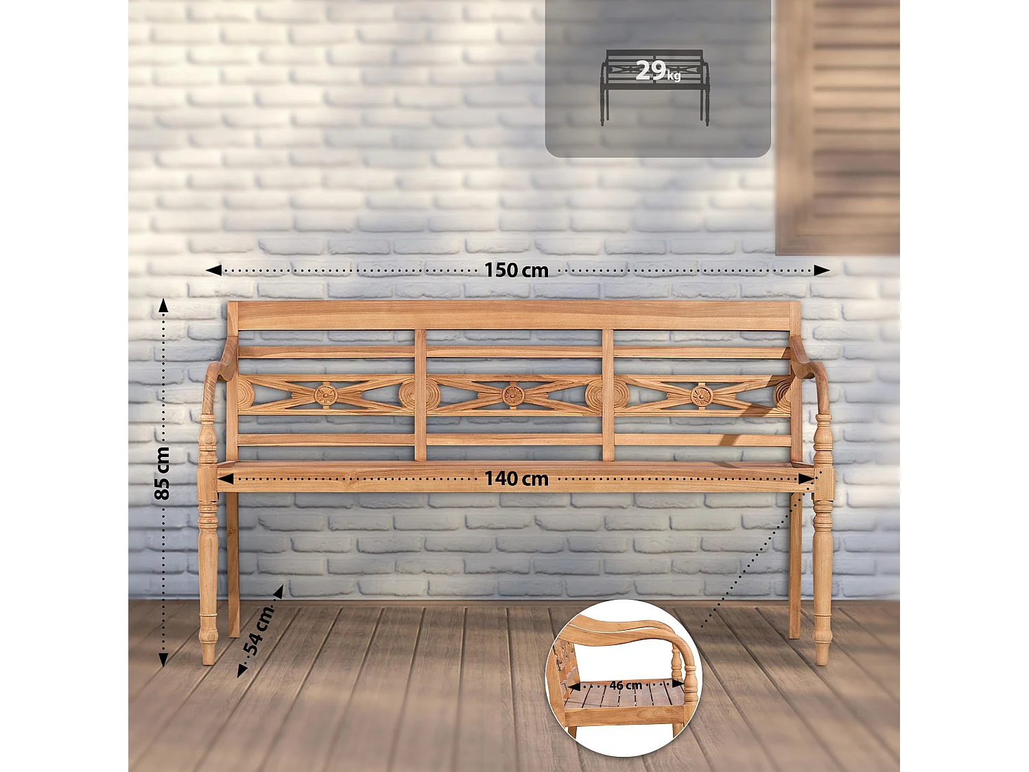 Banco de jardín - Madera - Teca - Maryland V2