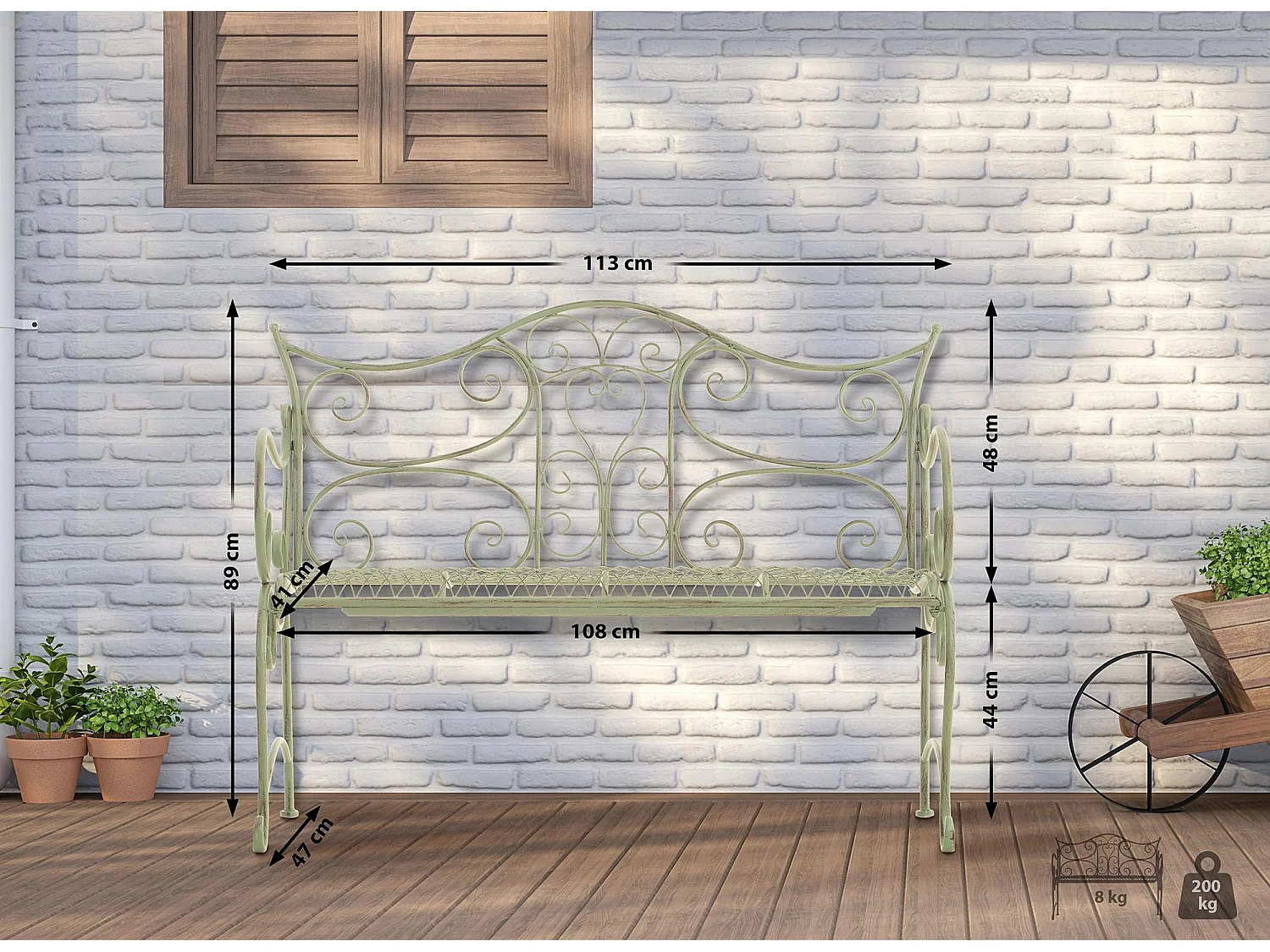 Banc de jardin - Métal & Acier inoxydable - Blanc antique - Tara