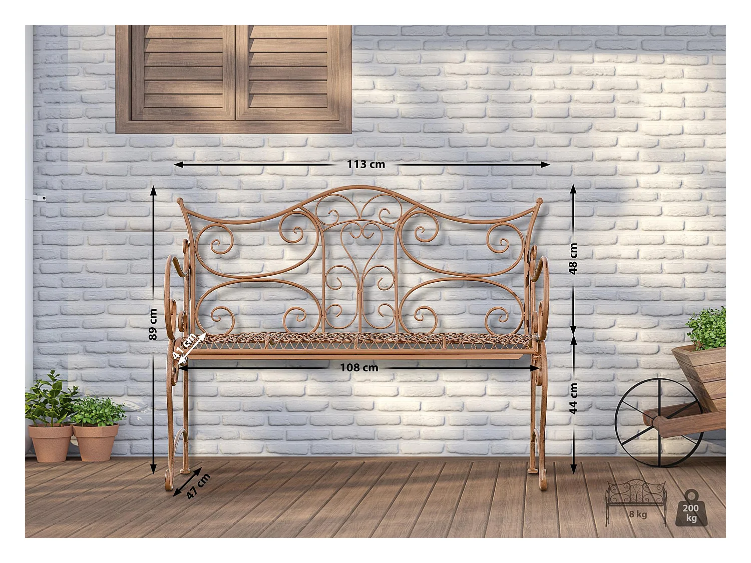 Gartenbank - Metall - antik braun - Tara