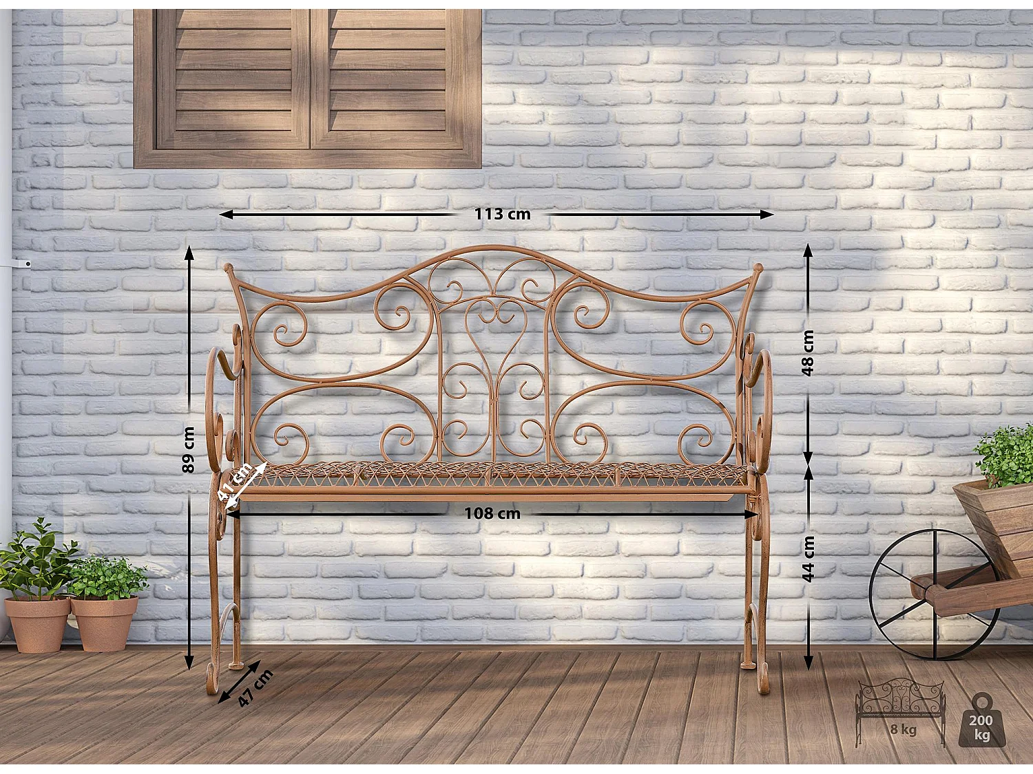Banc de jardin - Métal - Marron antique - Tara
