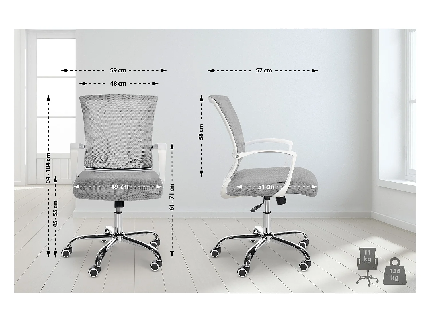 Bureaustoel - Microfiber & chroom - licht grijs - Tracy