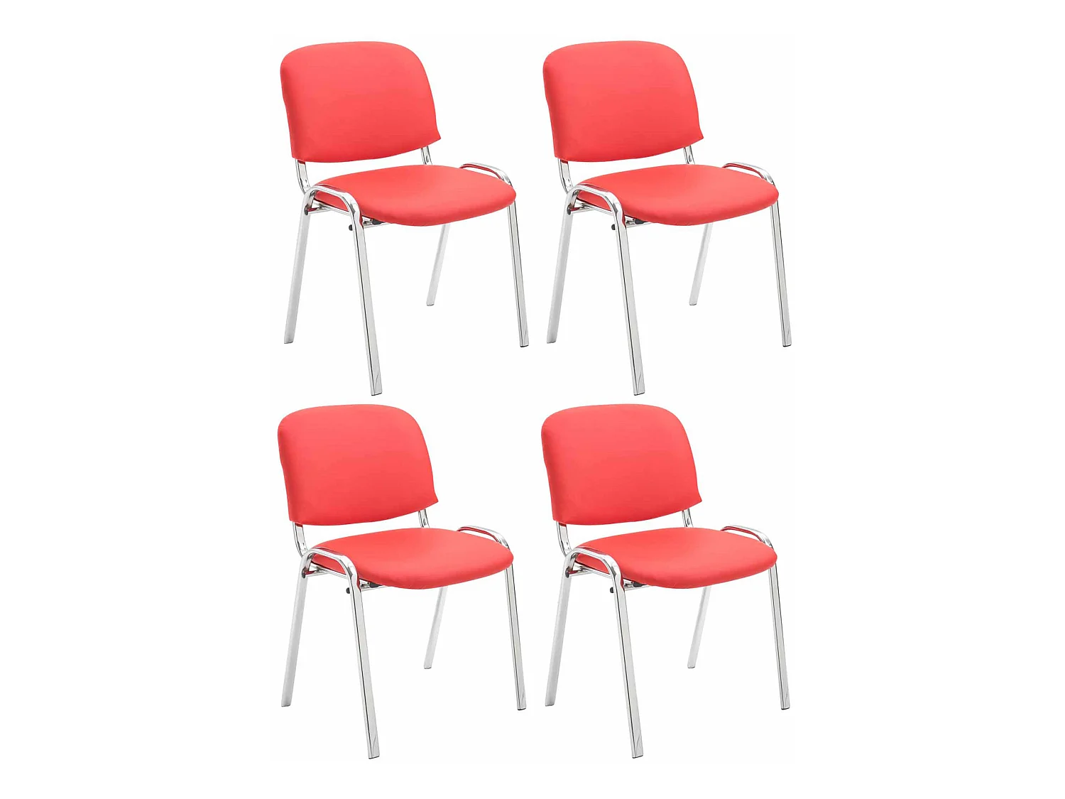 Lot de 4  Chaise de conférence - Similicuir & Métal chromé - Rouge - Ken