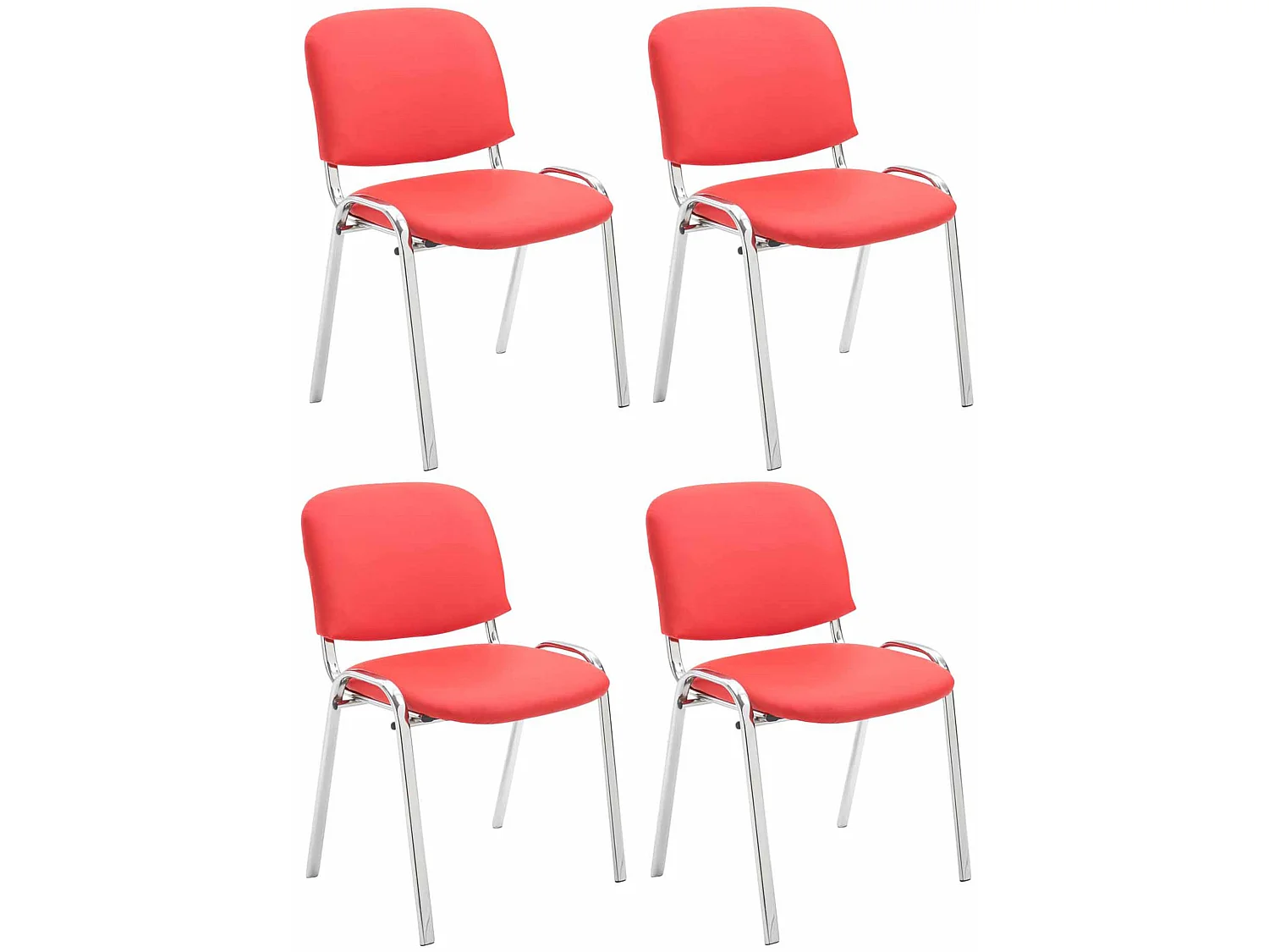 Lot de 4  Chaise de conférence - Similicuir & Métal chromé - Rouge - Ken