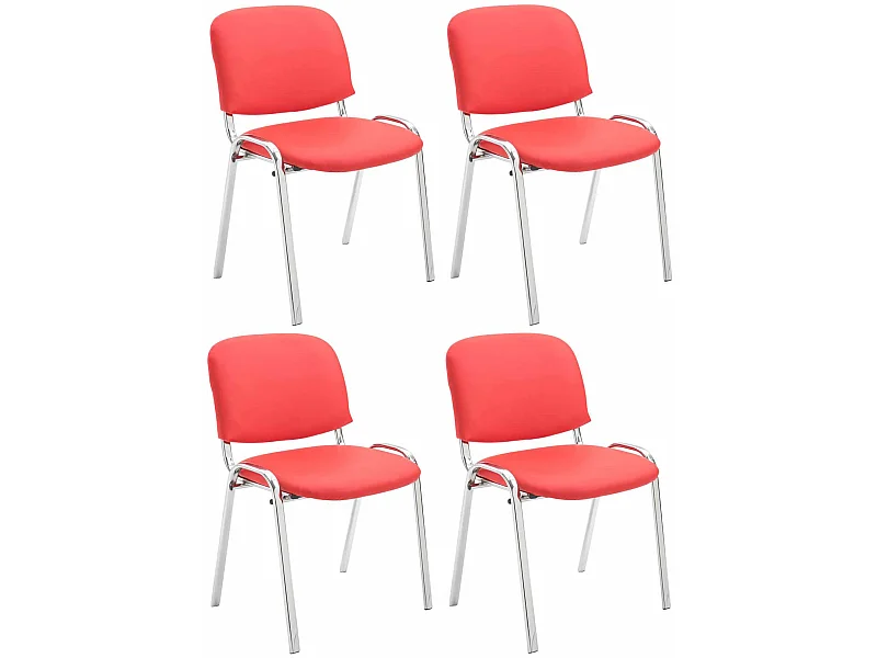 Lot de 4  Chaise de conférence - Similicuir & Métal chromé - Rouge - Ken