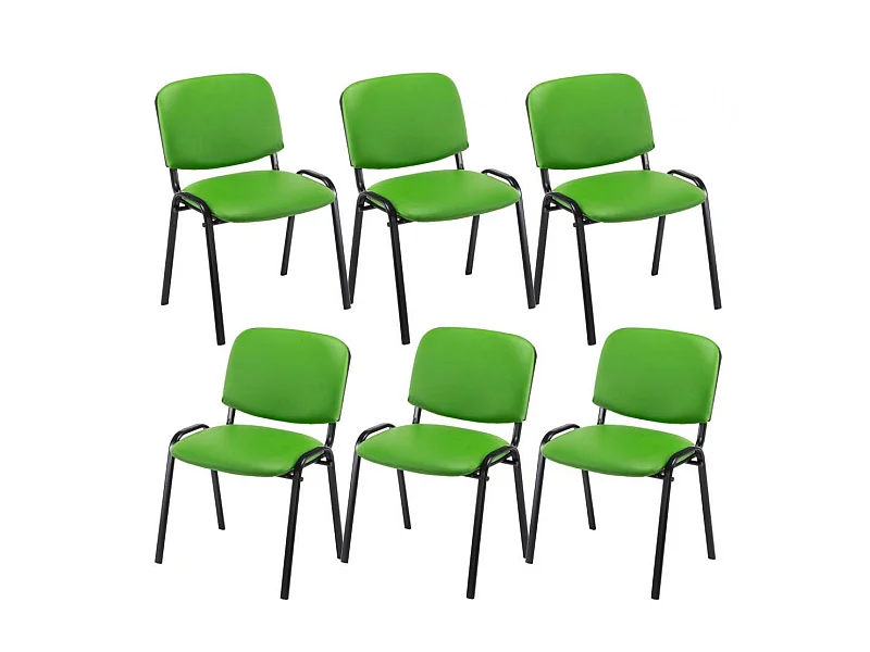 Lot de 6  Chaise de conférence - Similicuir & Métal noir mat - Vert - Ken