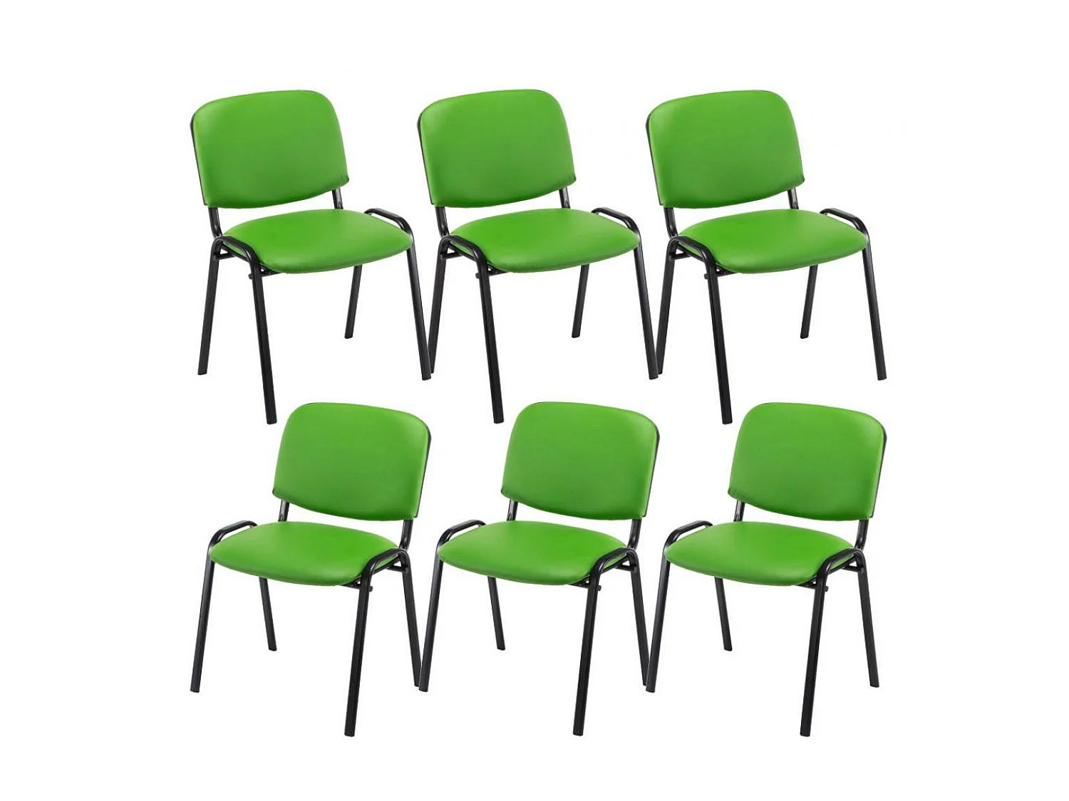 Lot de 6  Chaise de conférence - Similicuir & Métal noir mat - Vert - Ken
