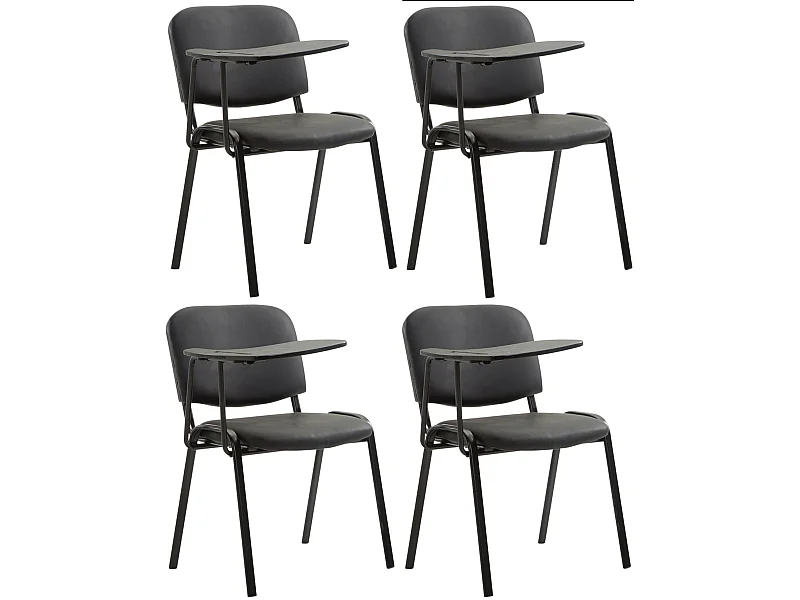 Lot de 4  Chaise de conférence - Similicuir & Gris - Noir - Ken