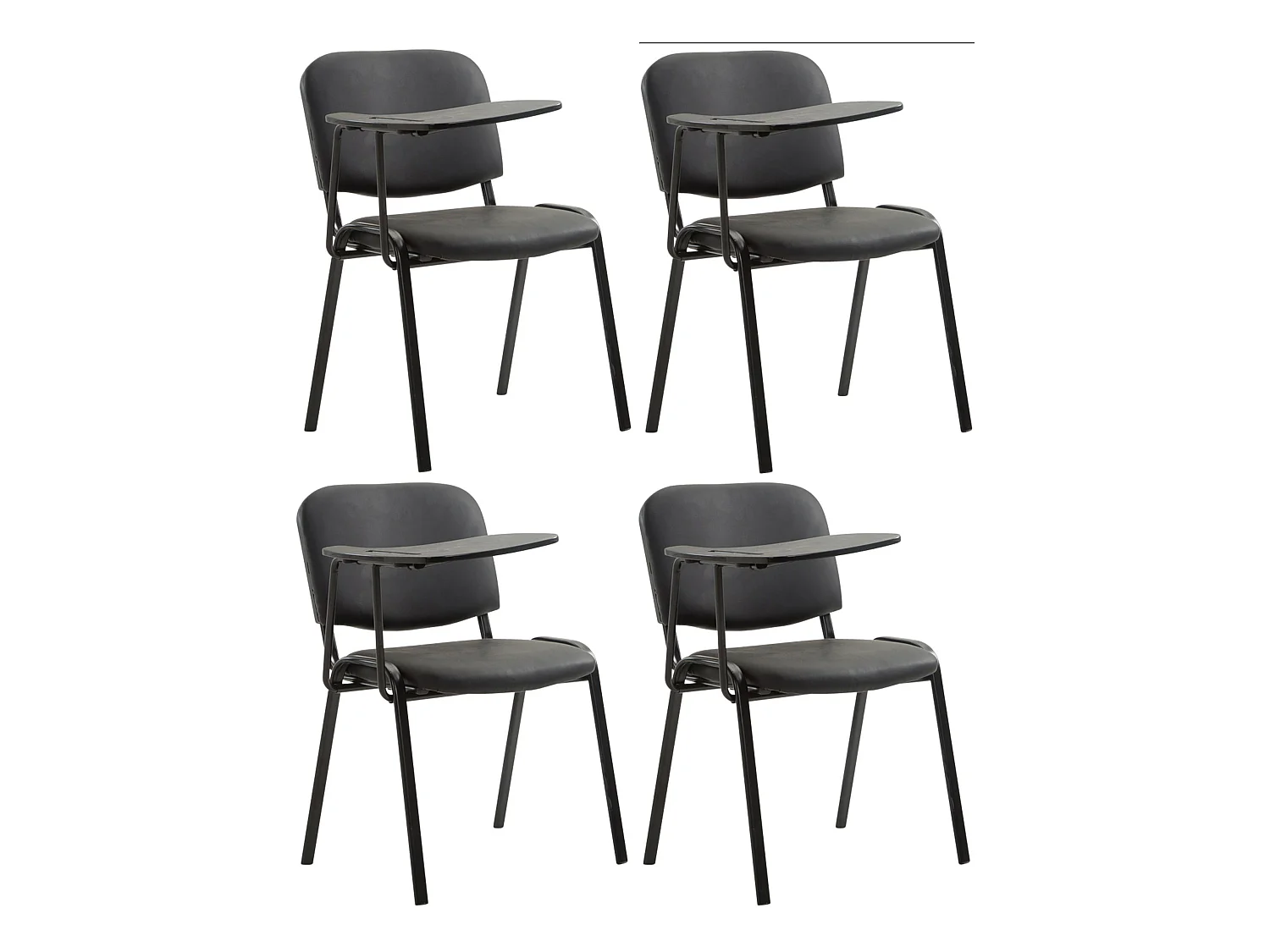 Lot de 4  Chaise de conférence - Similicuir & Gris - Noir - Ken