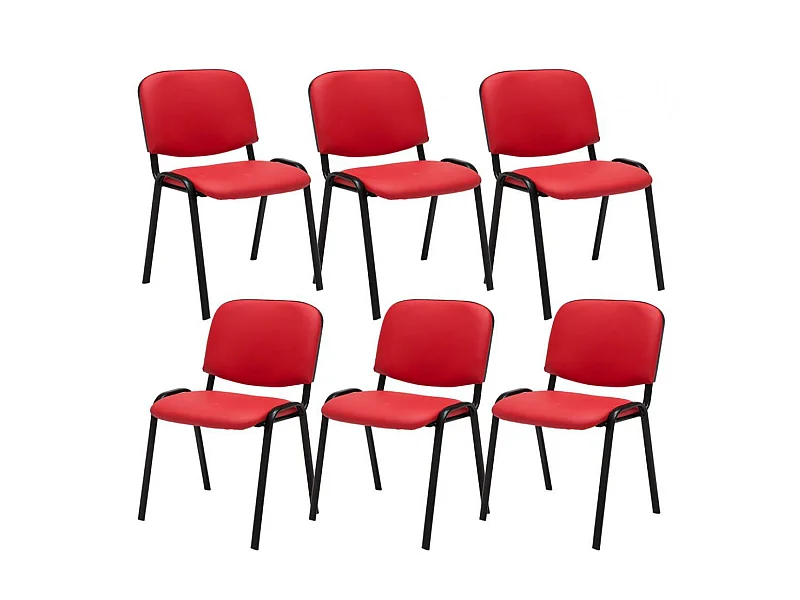 Lot de 6  Chaise de conférence - Similicuir & Métal noir mat - Rouge - Ken