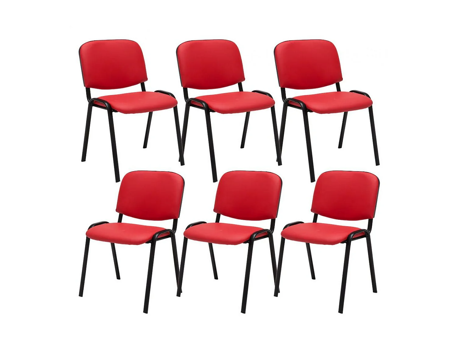Lot de 6  Chaise de conférence - Similicuir & Métal noir mat - Rouge - Ken
