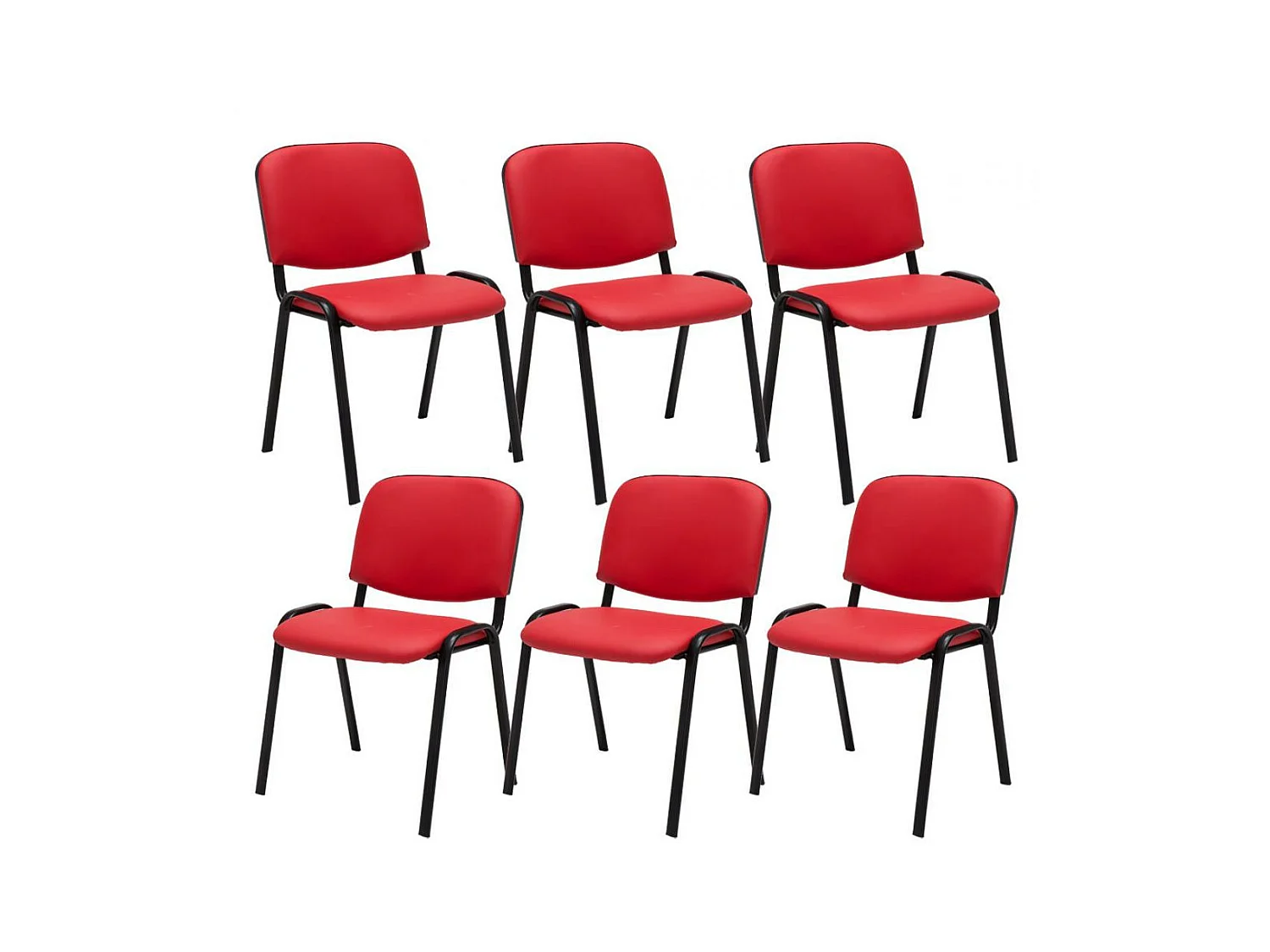 Lot de 6  Chaise de conférence - Similicuir & Métal noir mat - Rouge - Ken