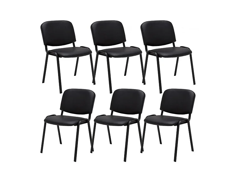 Lot de 6  Chaise de conférence - Similicuir & Métal noir mat - Noir - Ken