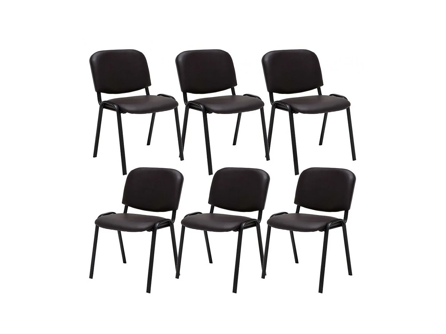 Lot de 6  Chaise de conférence - Similicuir & Métal noir mat - Marron - Ken