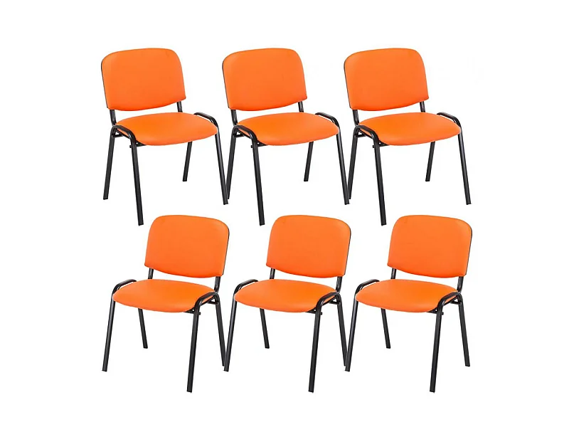 Lot de 6  Chaise de conférence - Similicuir & Métal noir mat - Orange - Ken
