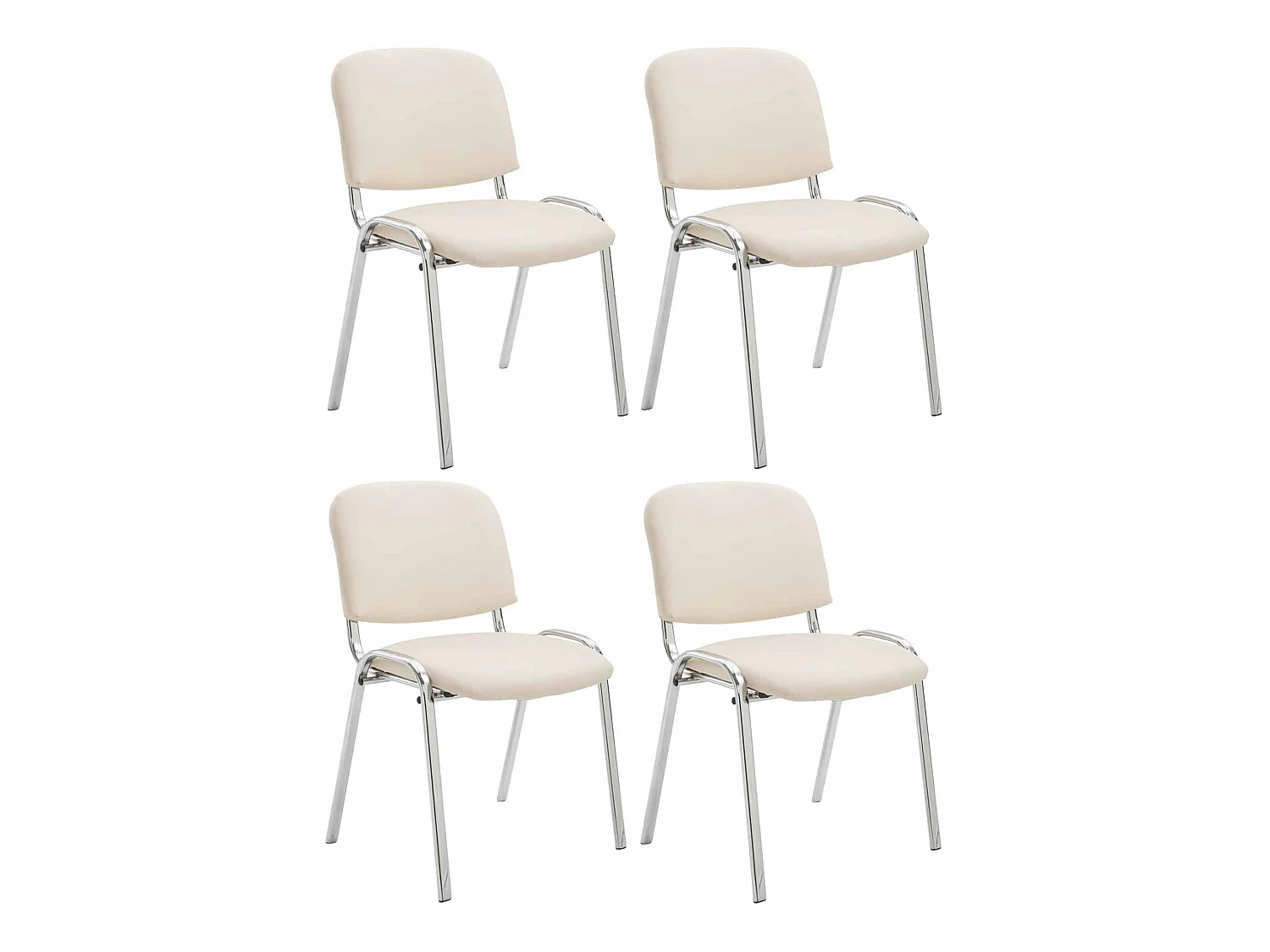 Lot de 4  Chaise de conférence - Similicuir & Métal chromé - Crème - Ken