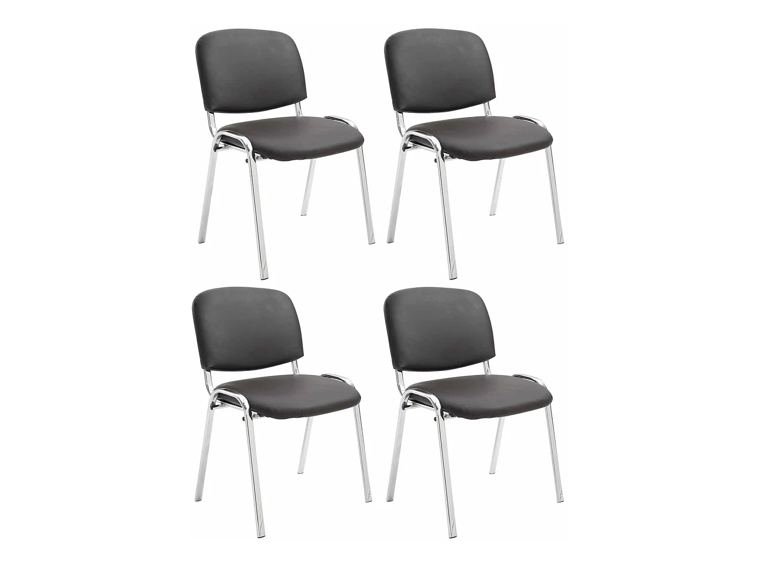 Lot de 4  Chaise de conférence - Similicuir & Métal chromé - Marron - Ken
