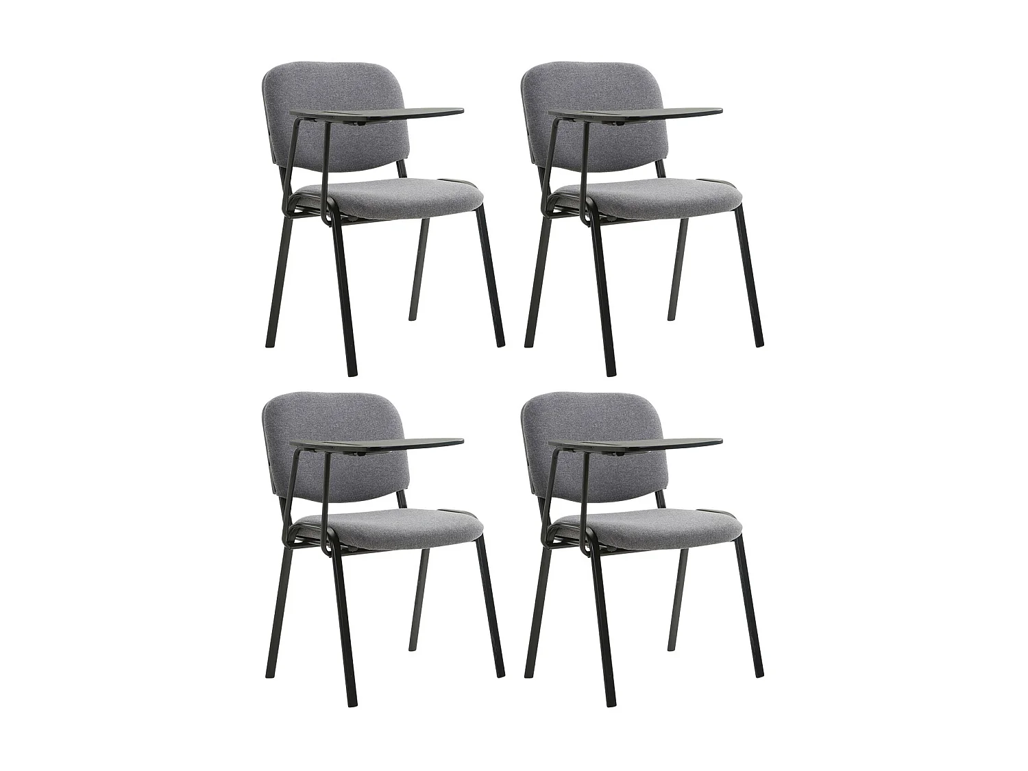 Lot de 4  Chaise de conférence - Tissu & Métal noir mat - Gris - Ken