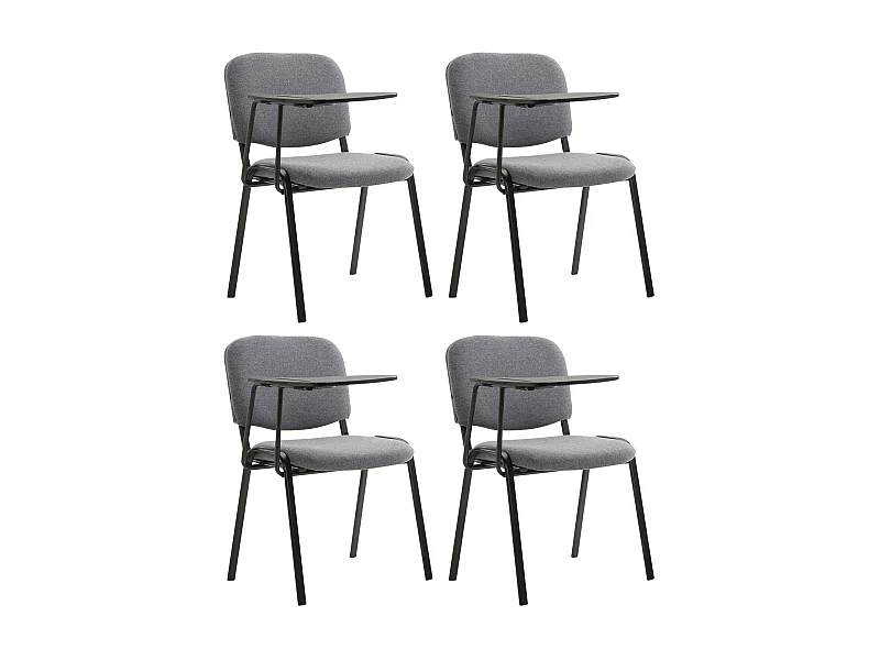 Lot de 4  Chaise de conférence - Tissu & Métal noir mat - Gris - Ken