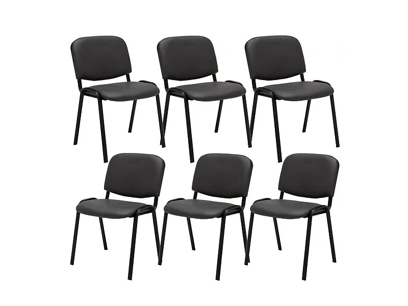 Lot de 6  Chaise de conférence - Similicuir & Métal noir mat - Gris - Ken