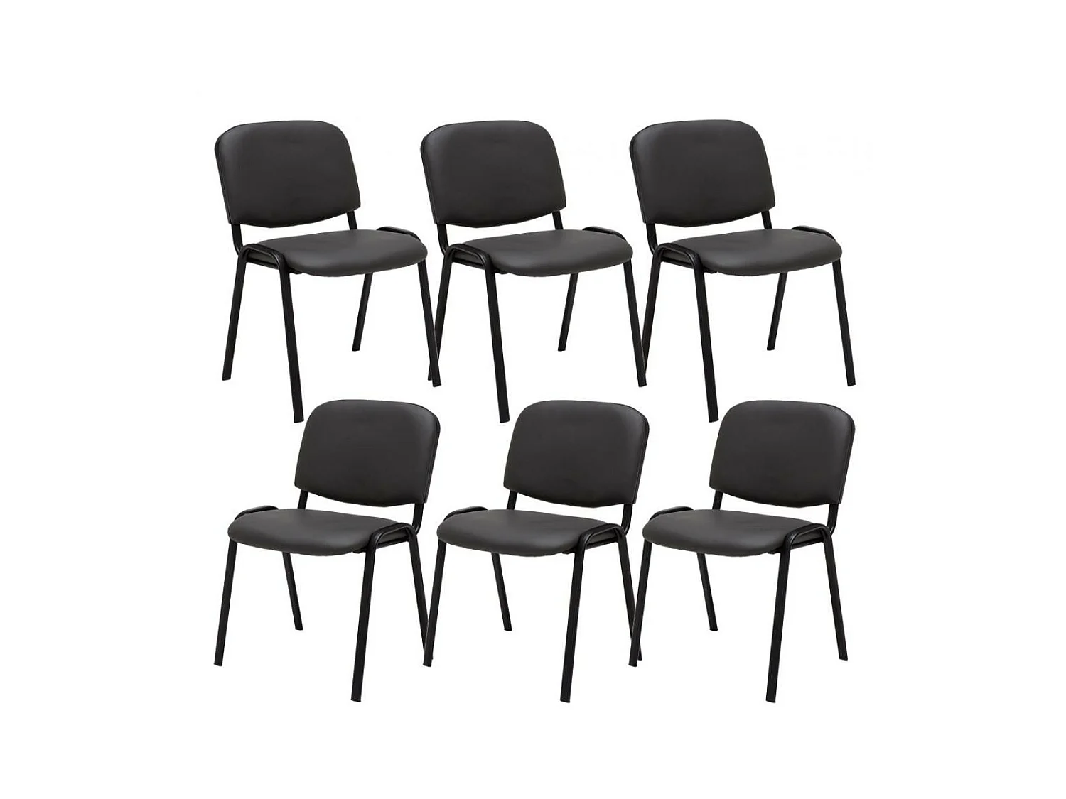 Lot de 6  Chaise de conférence - Similicuir & Métal noir mat - Gris - Ken