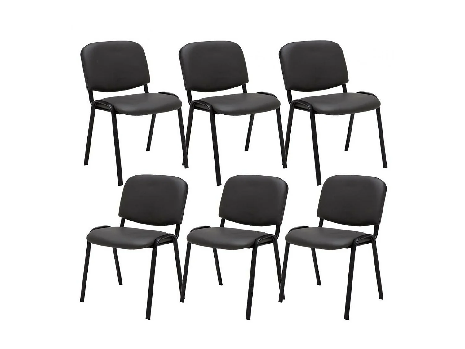 Lot de 6  Chaise de conférence - Similicuir & Métal noir mat - Gris - Ken