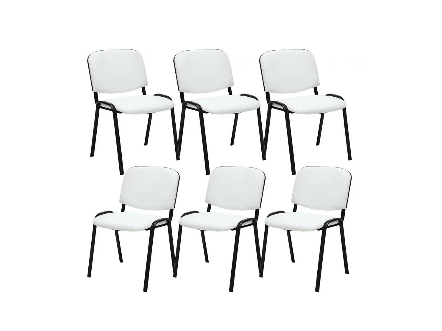 Lot de 6  Chaise de conférence - Similicuir & Métal noir mat - Blanc - Ken