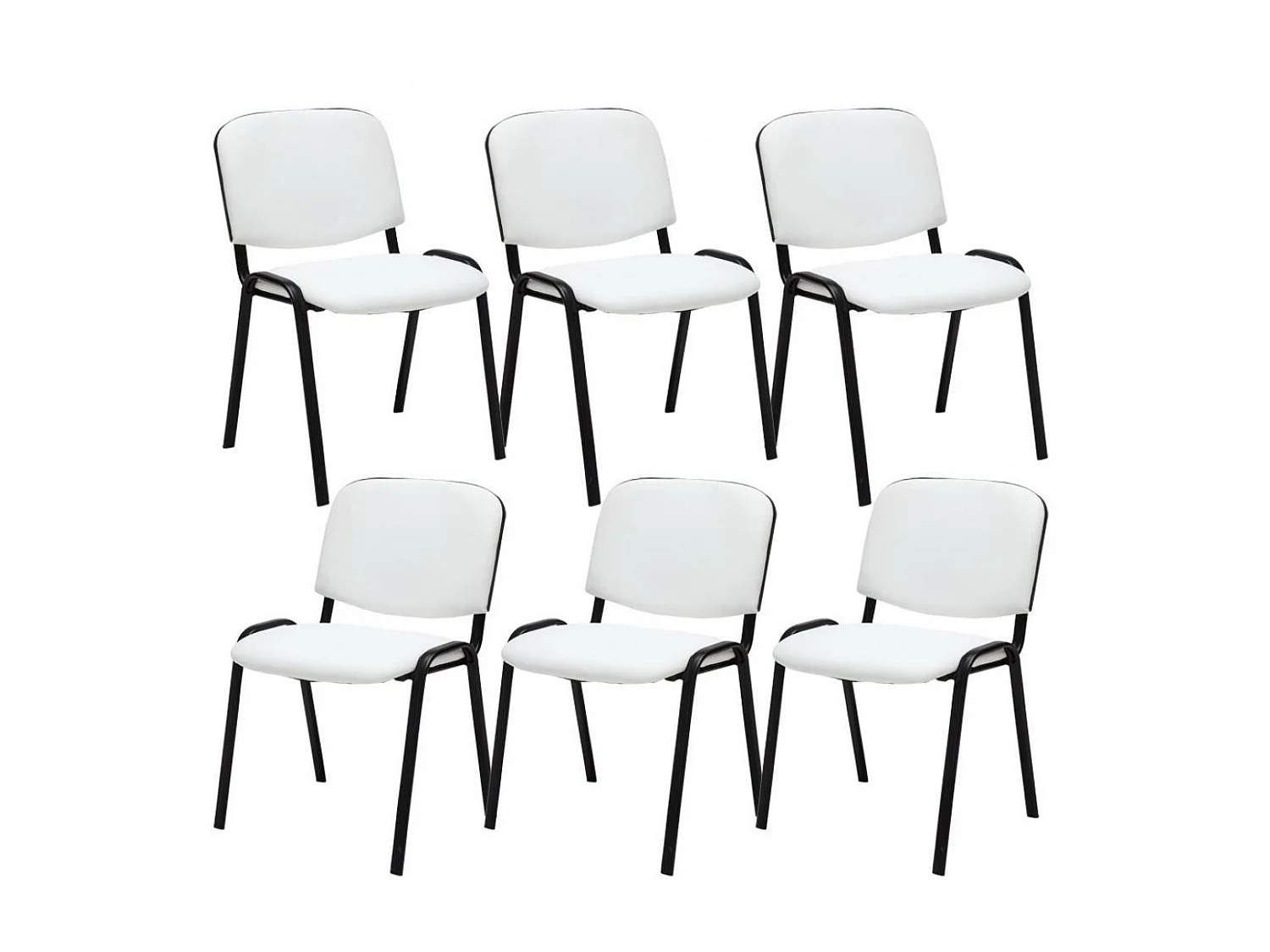 Lot de 6  Chaise de conférence - Similicuir & Métal noir mat - Blanc - Ken