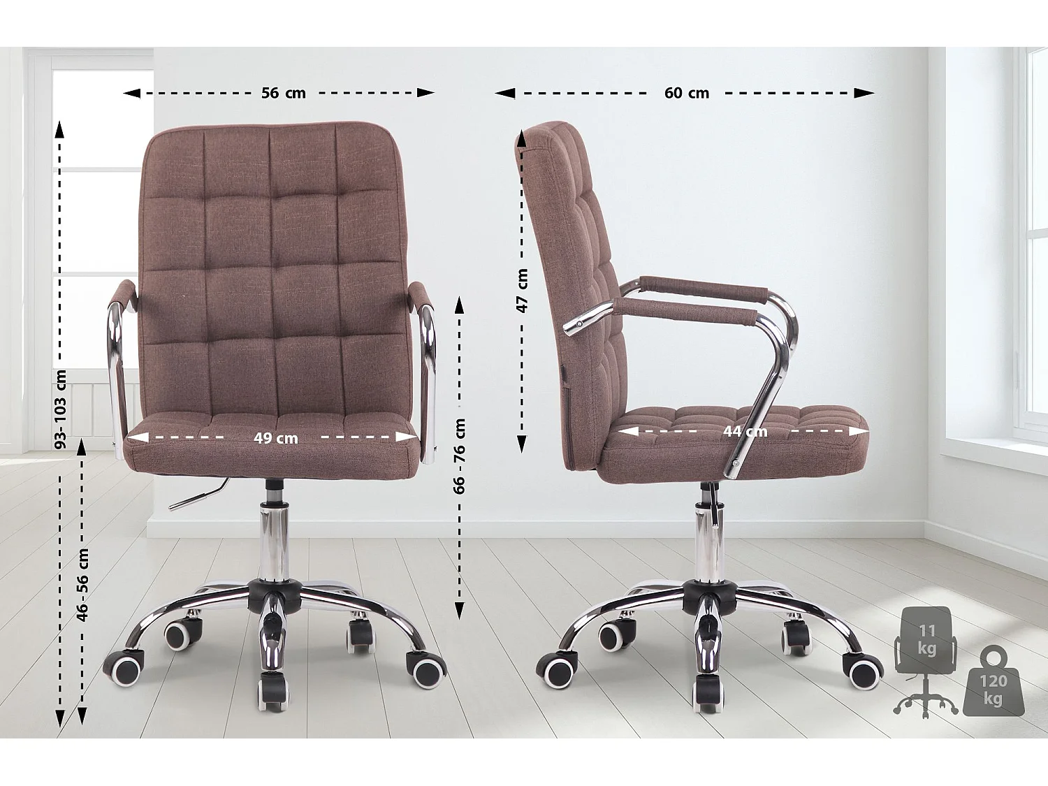 Chaise de bureau - Tissu & Métal chromé - Marron - Terni