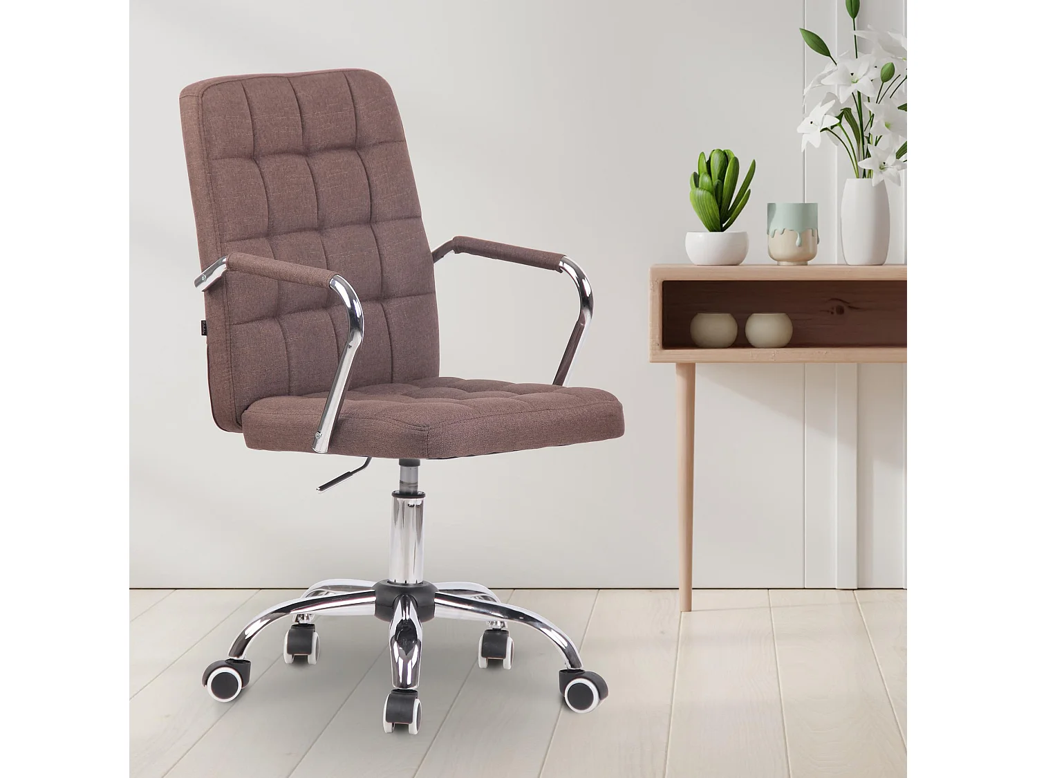 Chaise de bureau - Tissu & Métal chromé - Marron - Terni