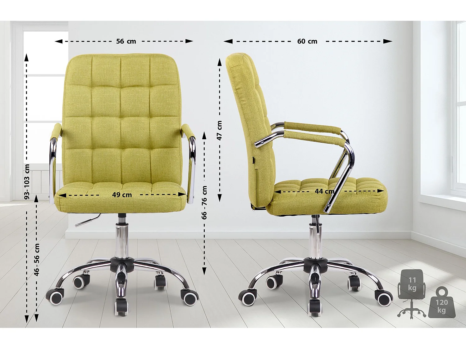 Chaise de bureau - Tissu & Métal chromé - Vert - Terni