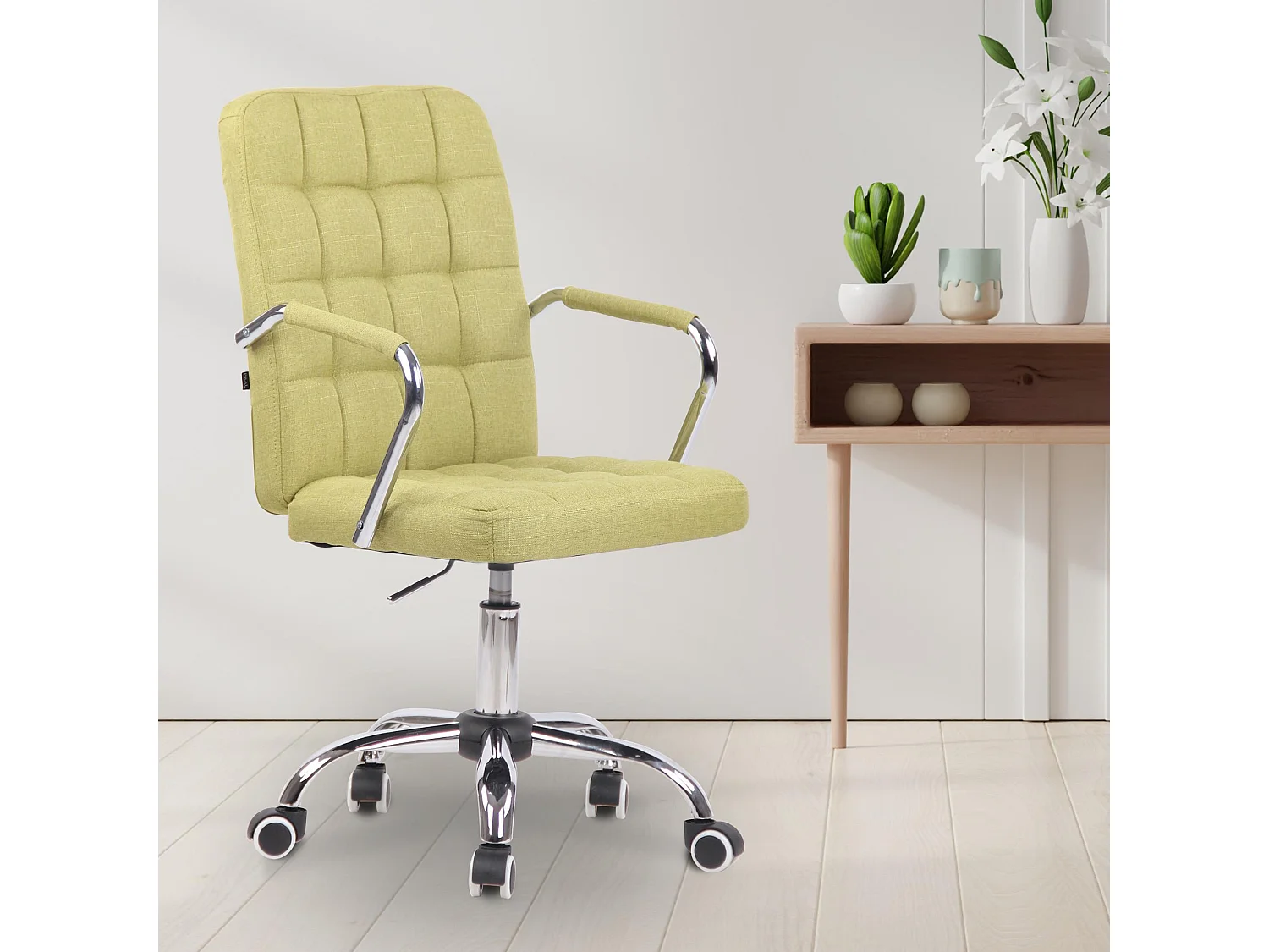 Chaise de bureau - Tissu & Métal chromé - Vert - Terni