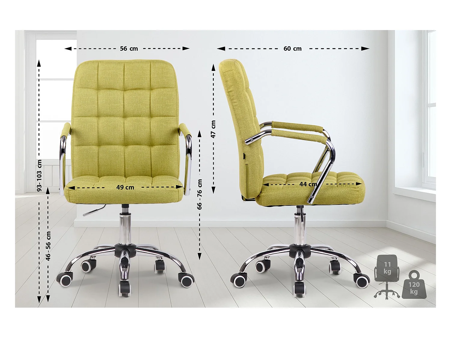 Sedia da ufficio - Tessuto & Metallo in look cromato - verde - Terni